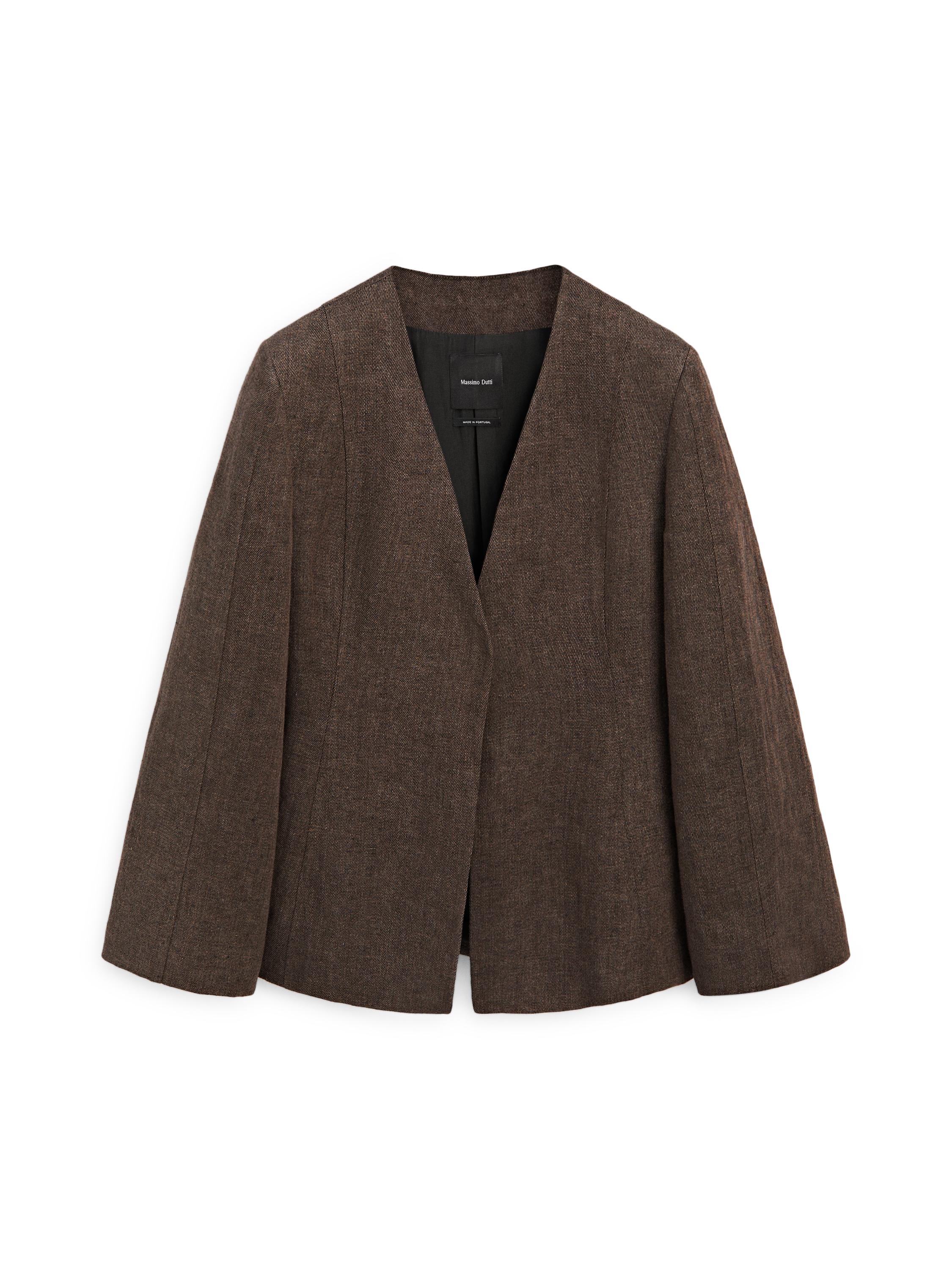 100% linen lapelless blazer — BROWN