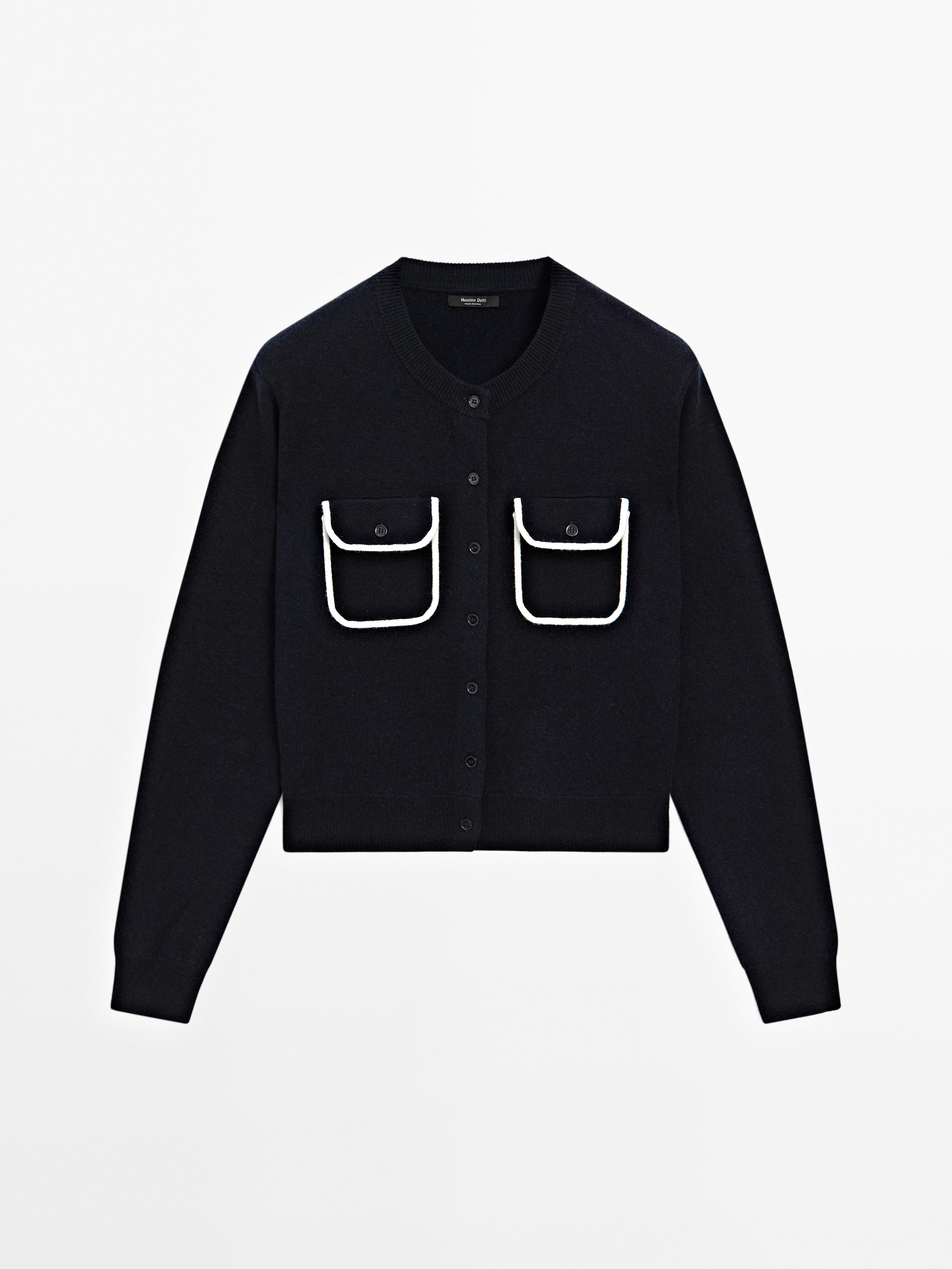 Contrast trim cardigan with pockets
