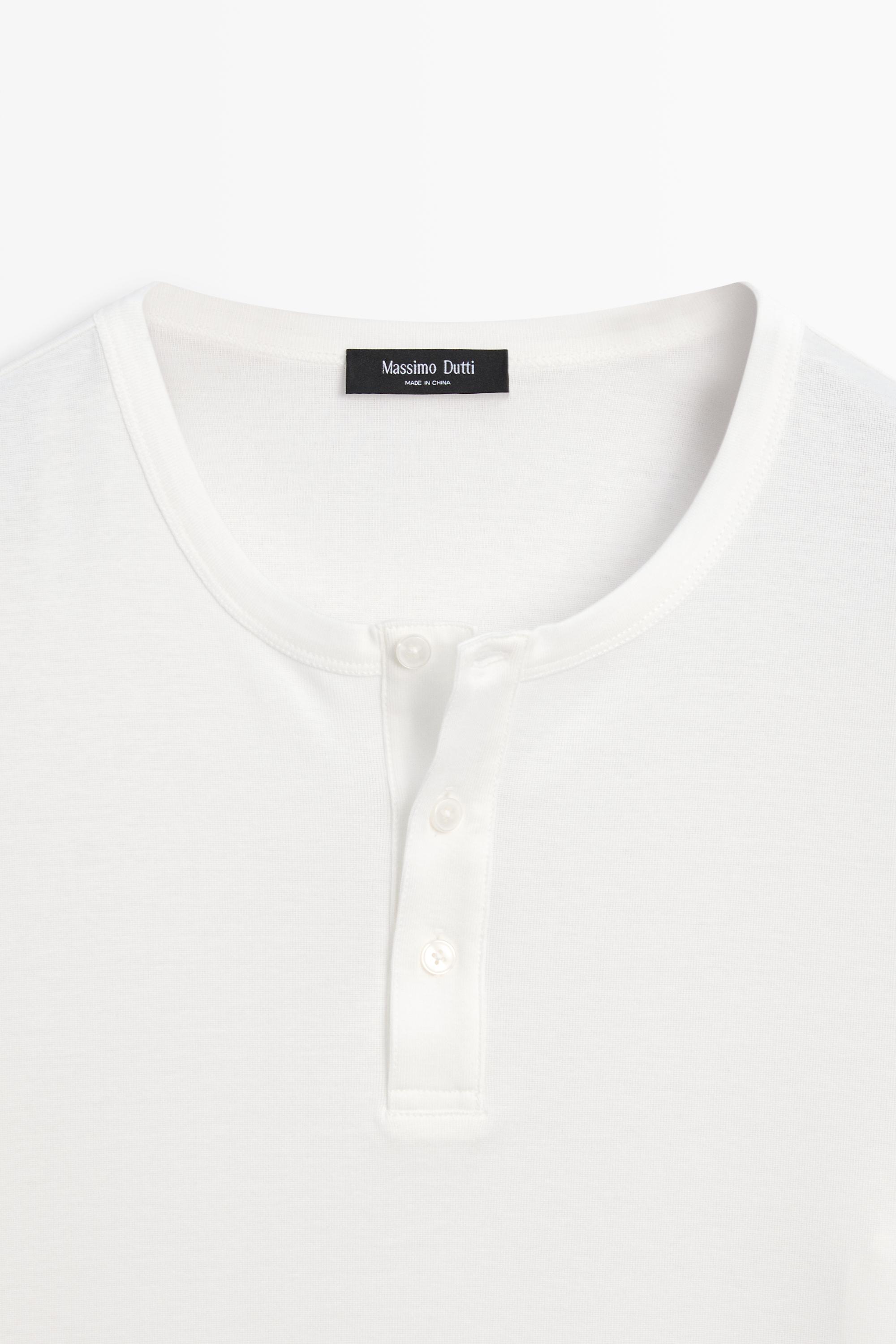 100% cotton henley T-shirt — Off white