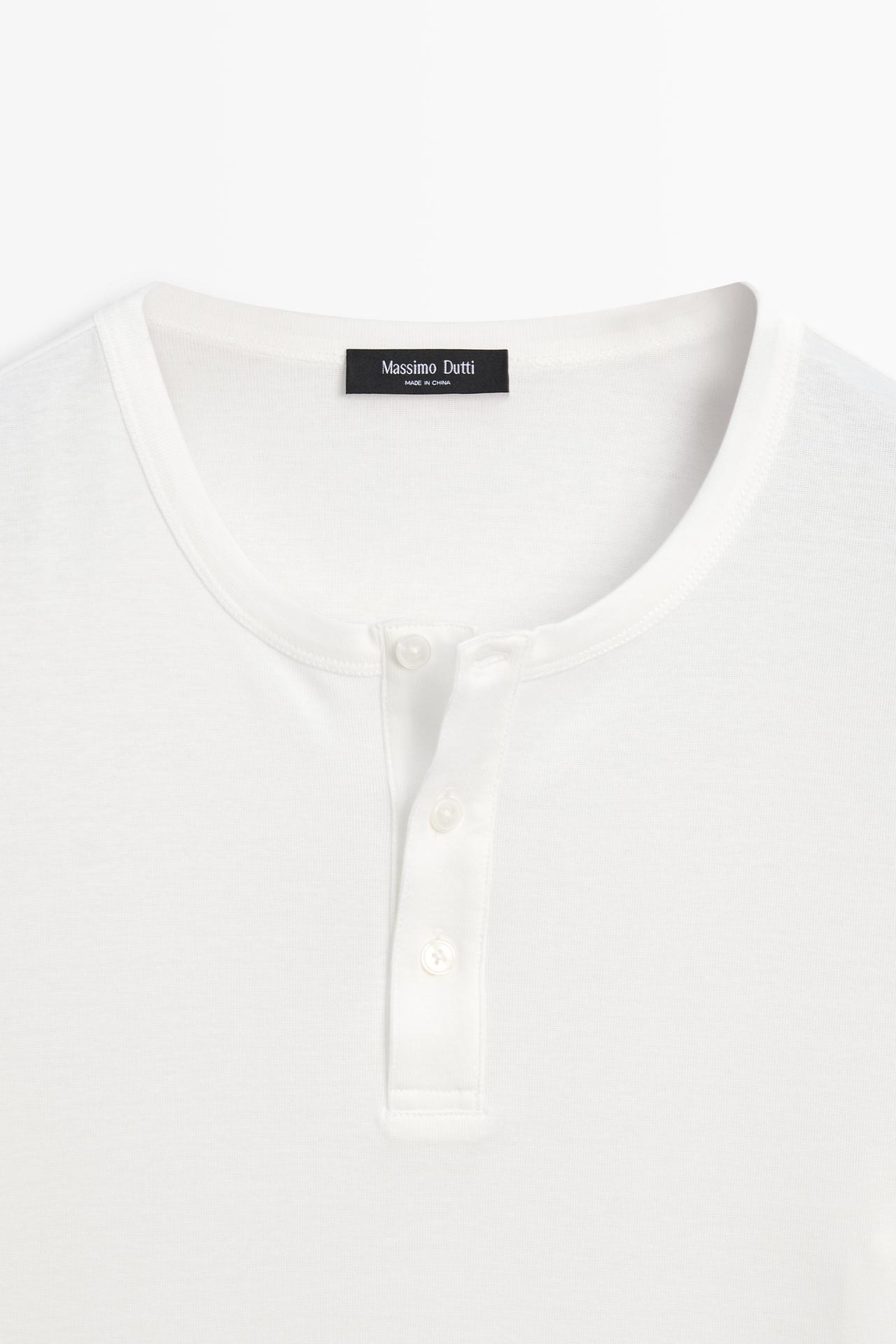 100% cotton henley T-shirt — Off white