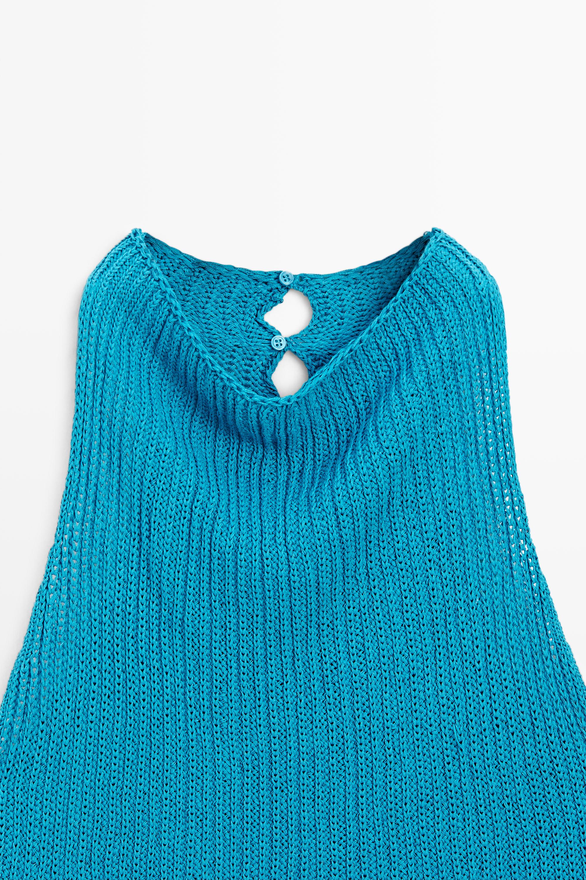 Linen blend knit button-detail top — TURQUOISE