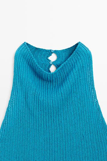 Linen blend knit button-detail top — TURQUOISE 9