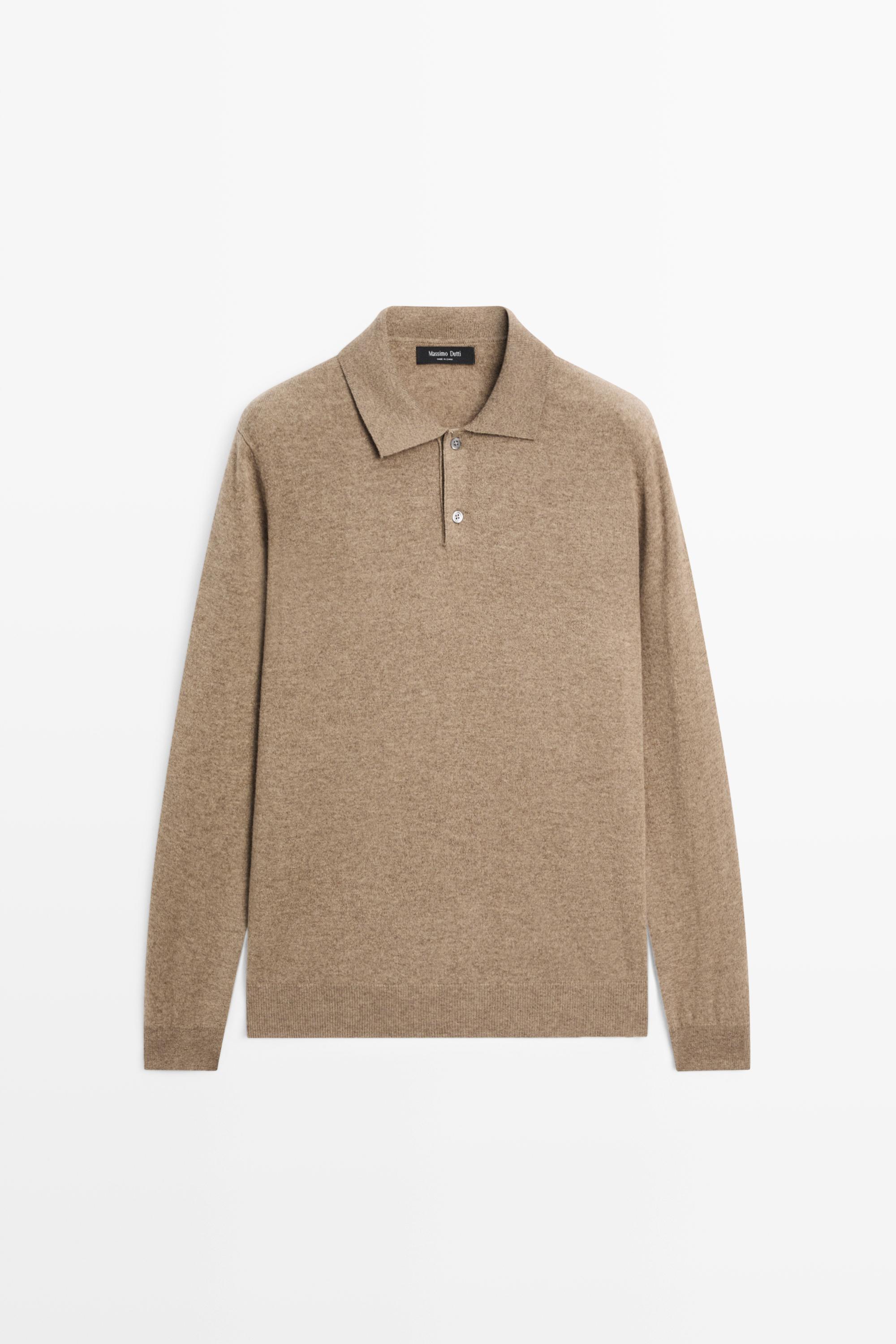 Wool blend knit polo sweater — KHAKI