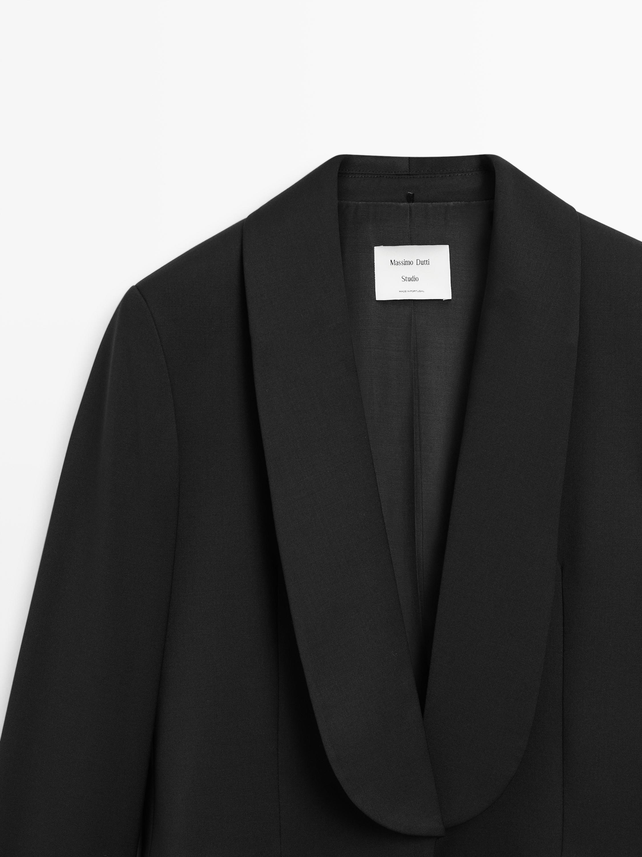 Blazer with lapel detail, wool blend - STUDIO