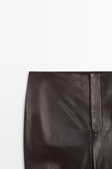 Nappa leather flare fit pants with seams — BROWN 9
