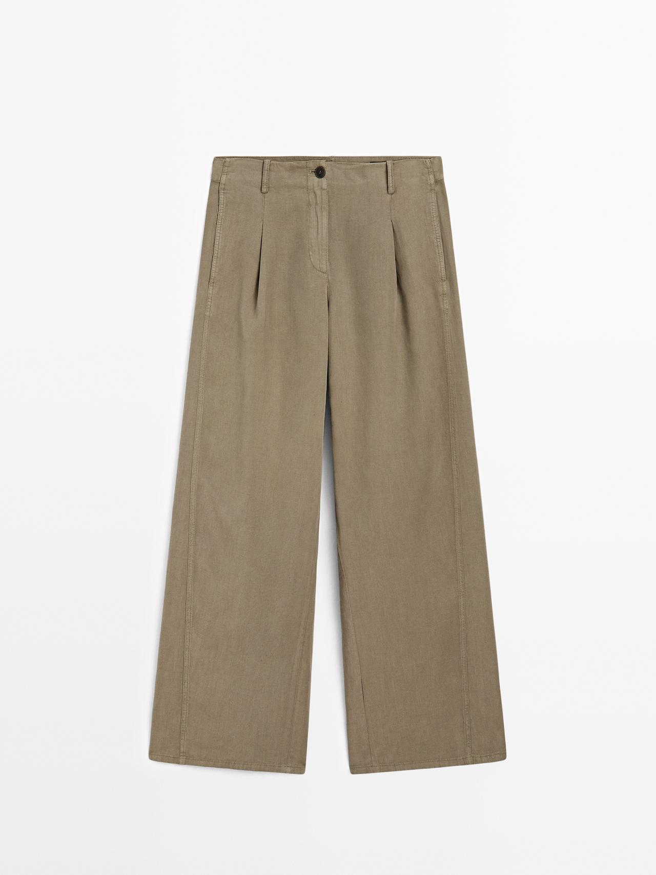 Massimo Dutti - Dame - Barrel Fit Bukser Med Blødt Fald Og Sømdetalje - Grøn - 36