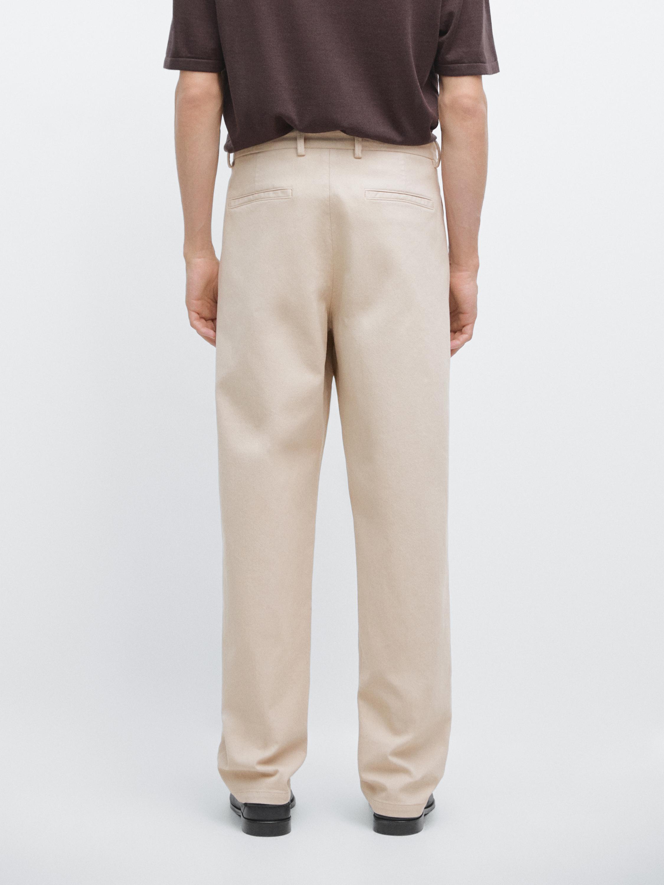 Cotton twill pants with elasticated waistband — BEIGE