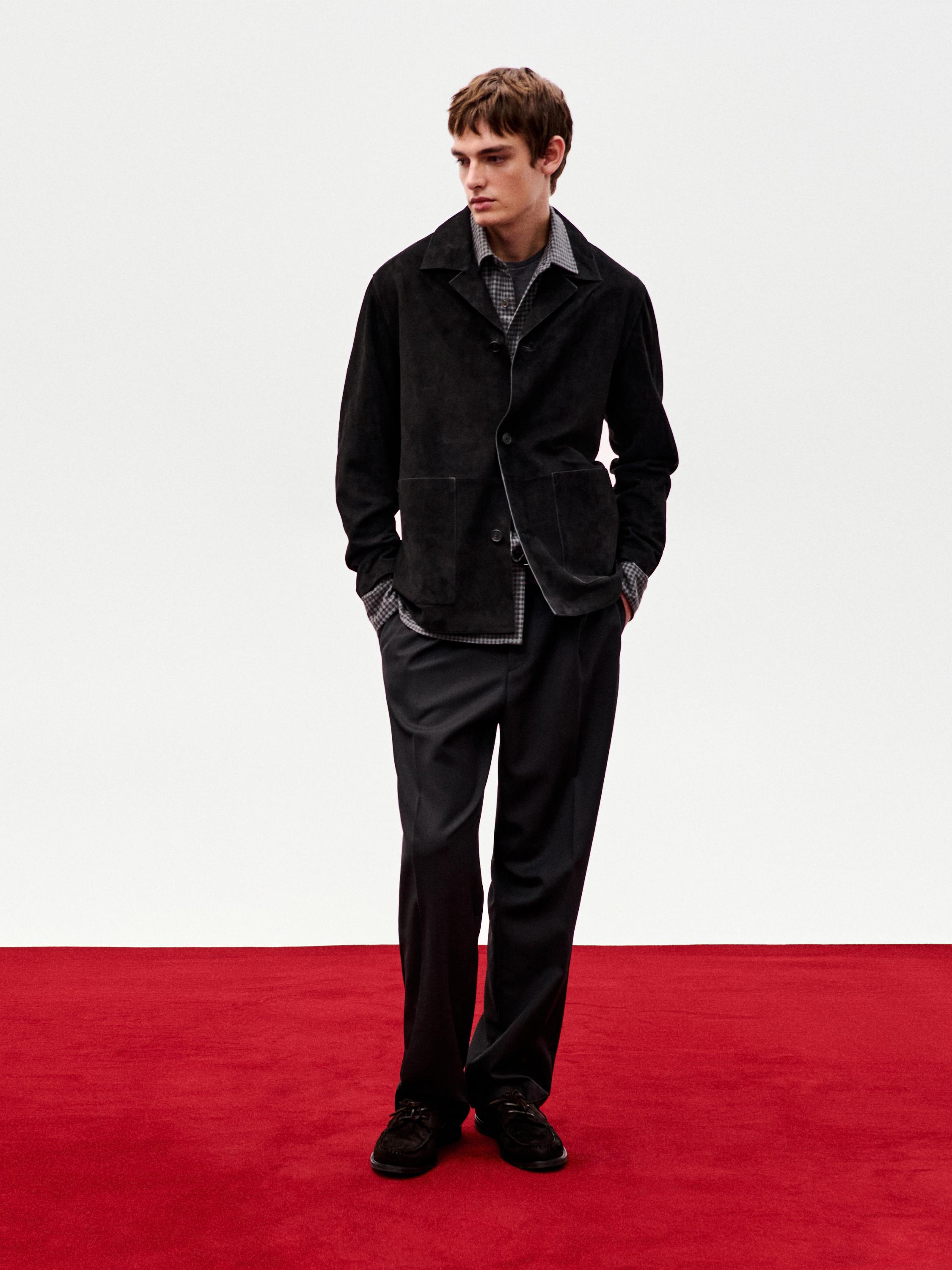 Suede leather jacket with pockets — BLACK
