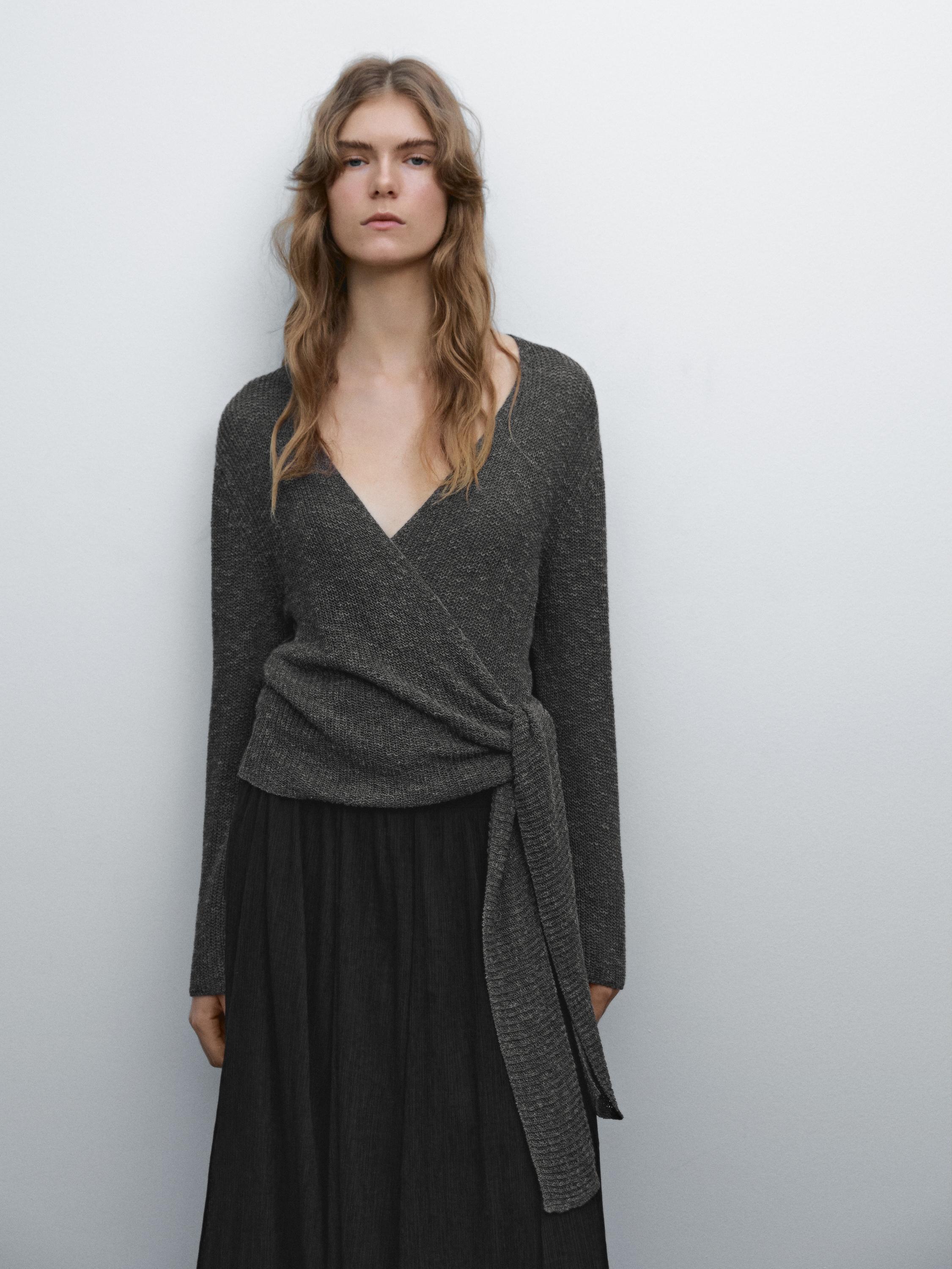 Cardigan cache-cœur avec nœud