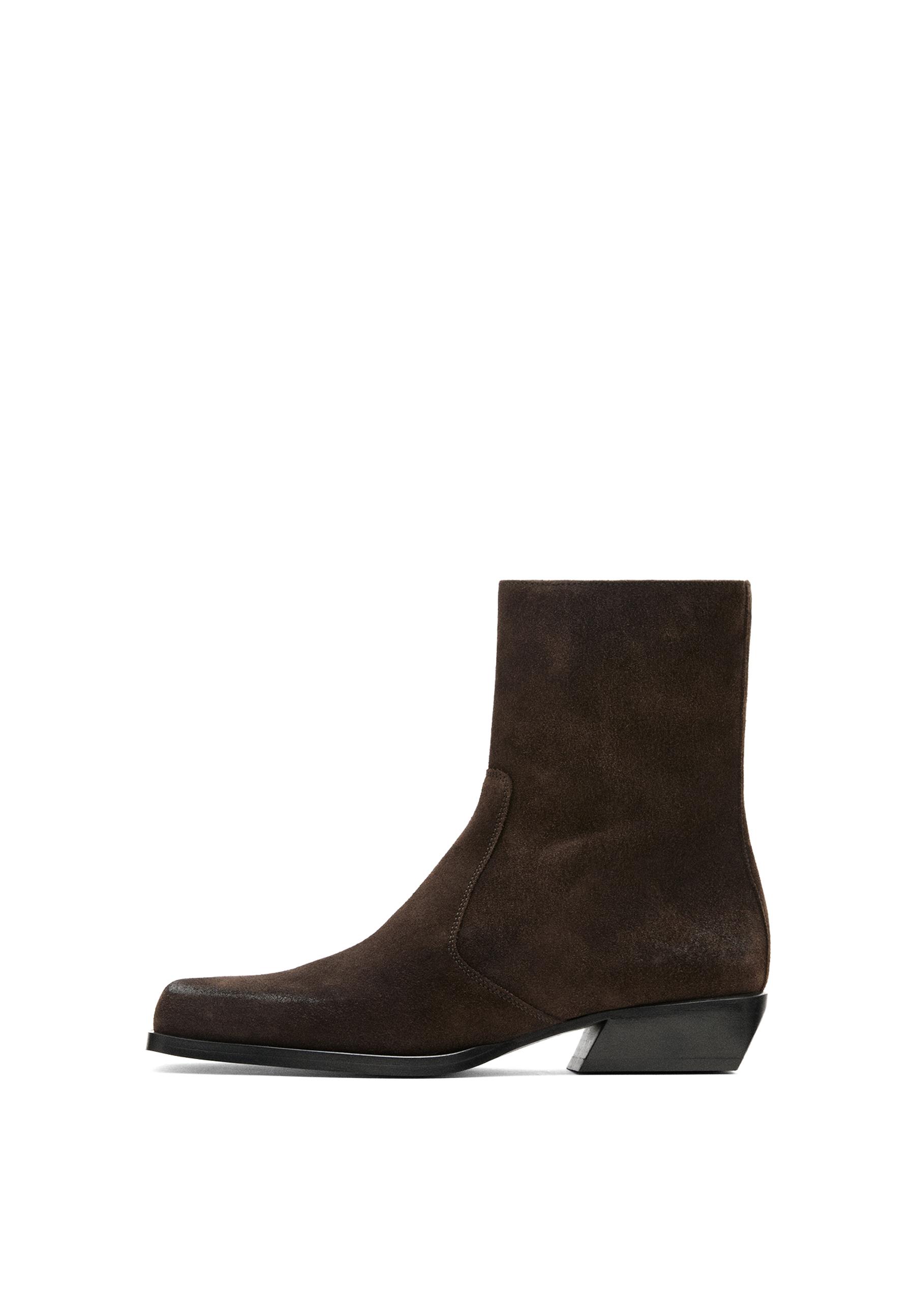 Brushed split leather ankle boots — BROWN