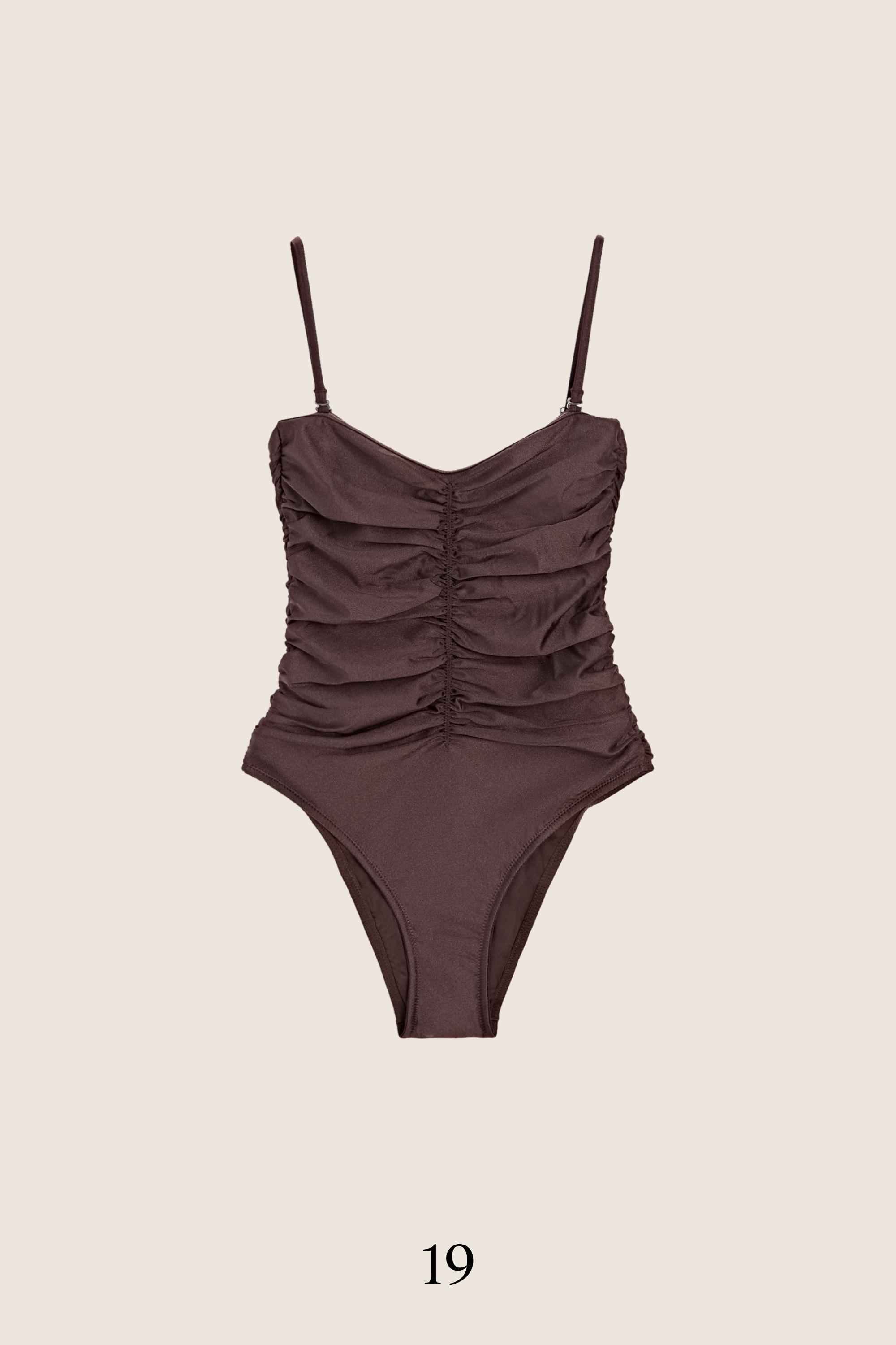 Shimmery gathered swimsuit — BROWN