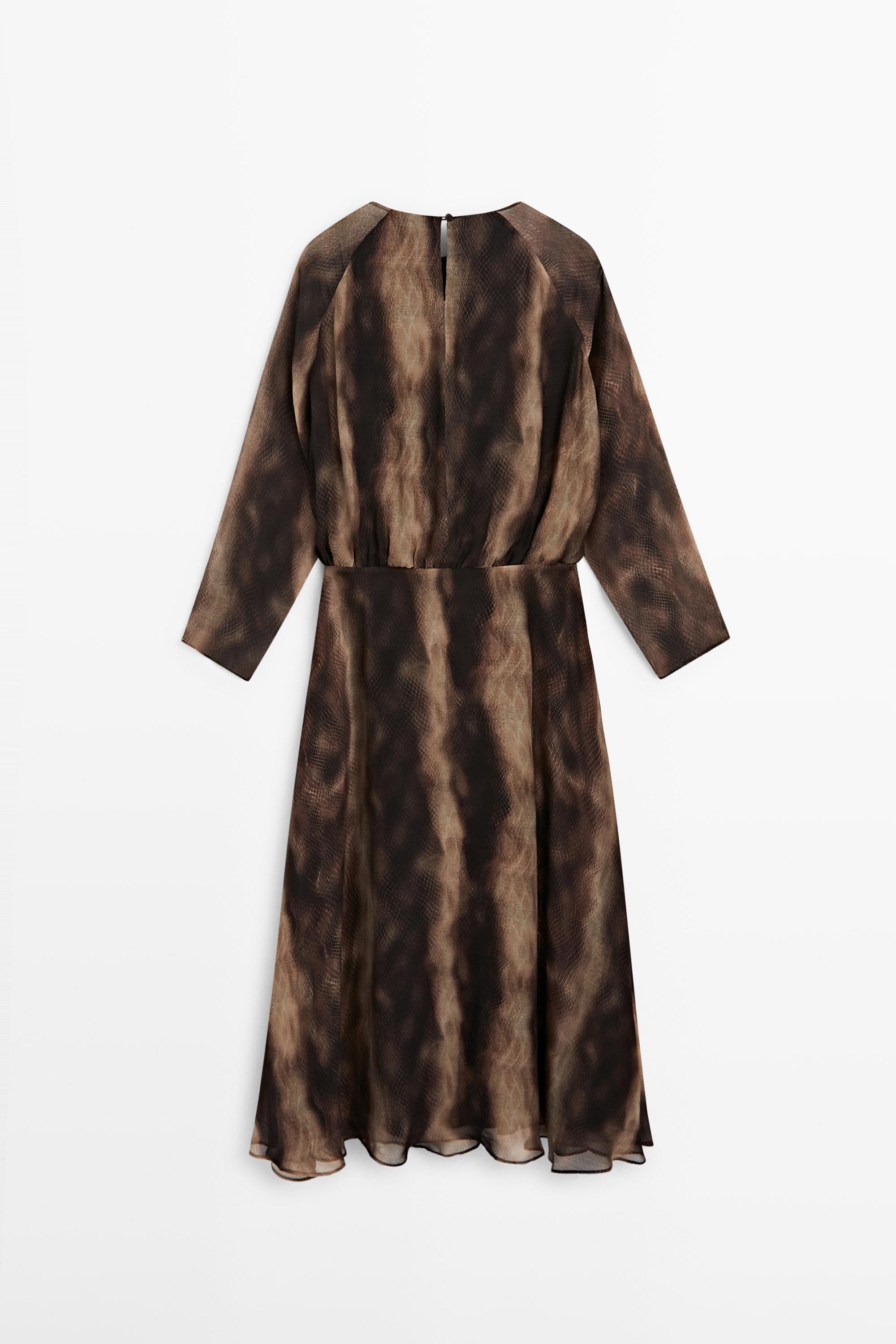 Flowing animal print dress — BROWN