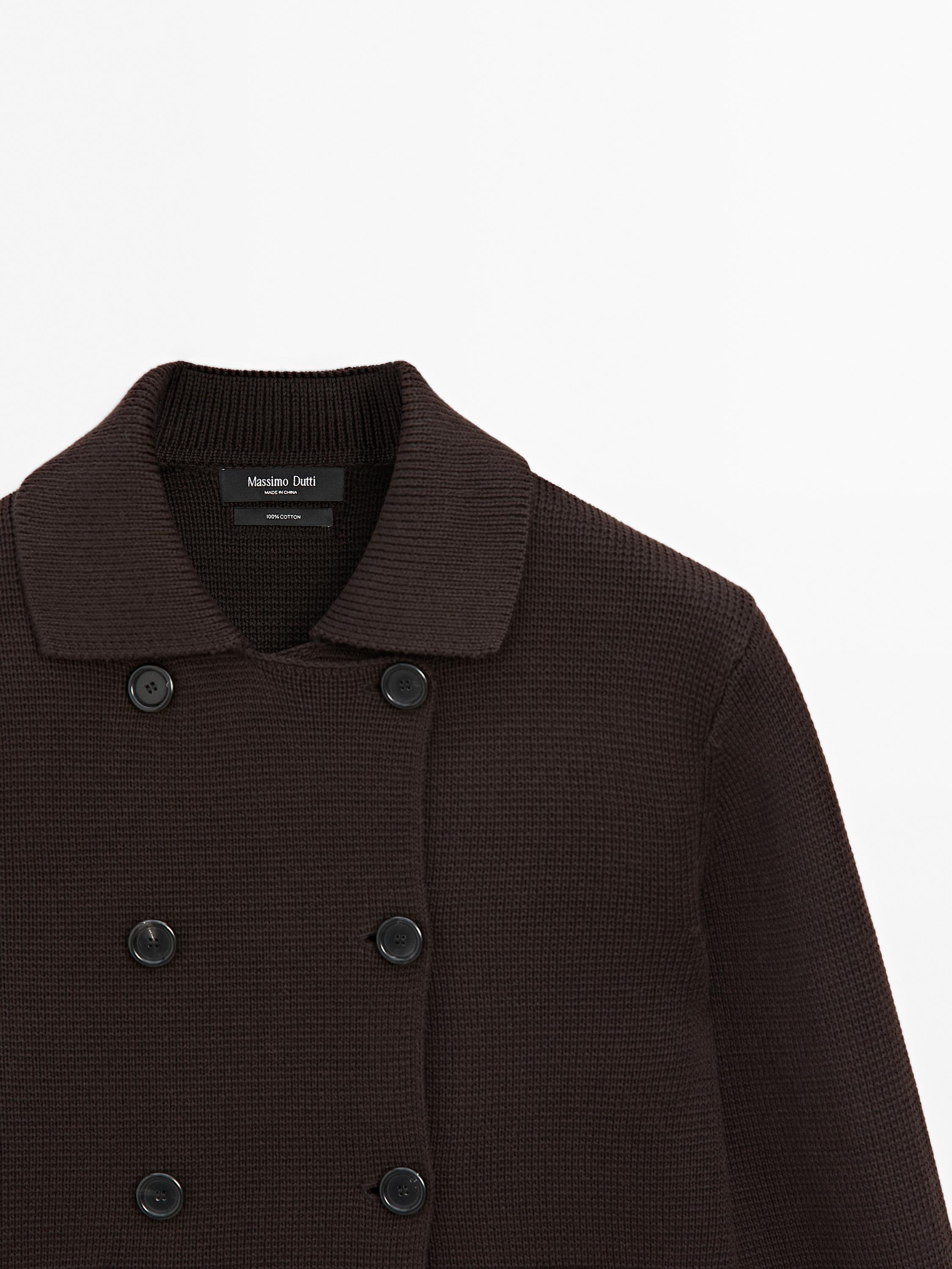 100% cotton double-breasted knit cardigan