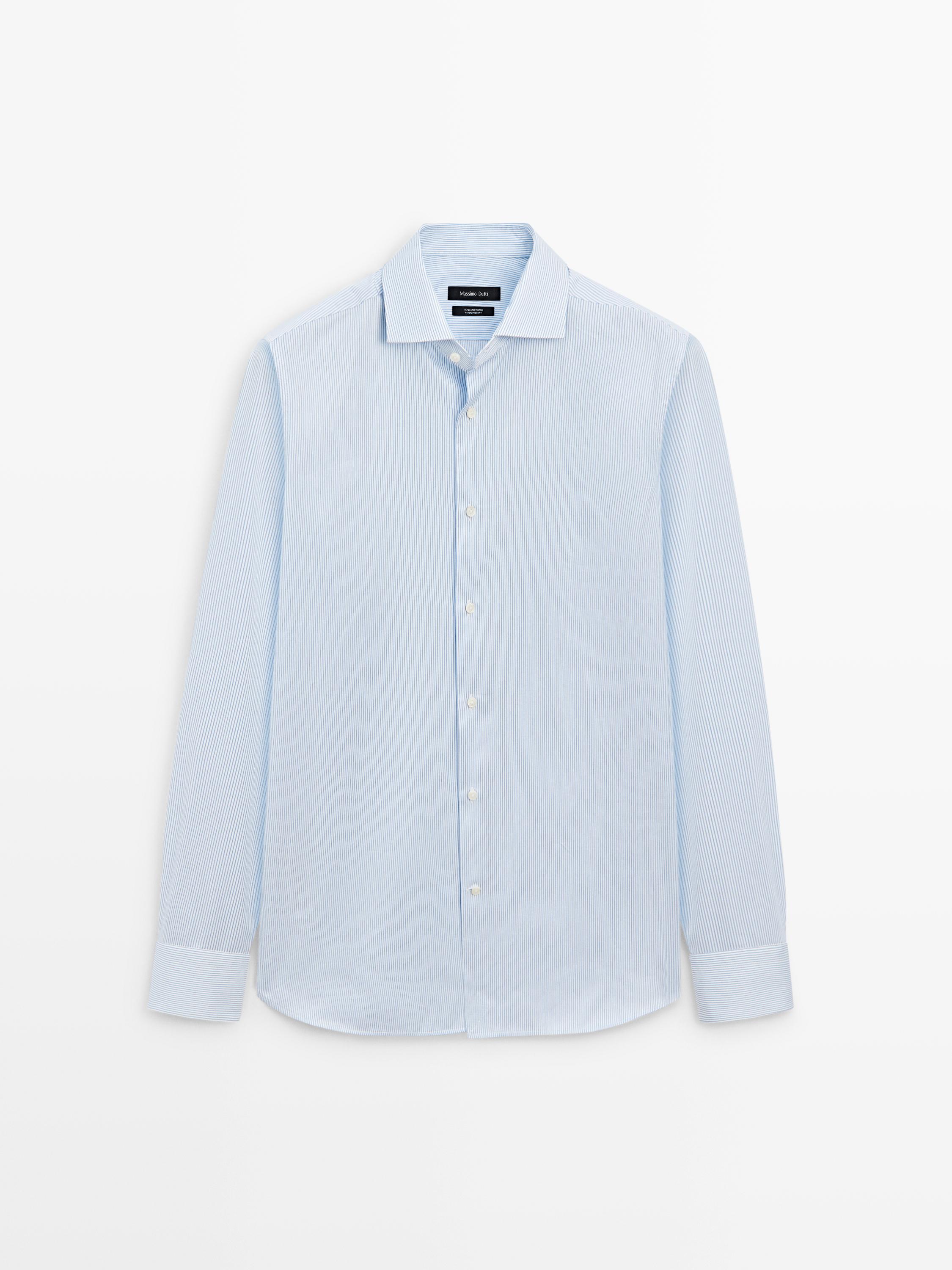 Slim fit striped 100% cotton shirt Sky Blue Shirts | Massimo Dutti Slim fit striped 100% cotton shirt Sky Blue Shirts | Massimo Dutti
