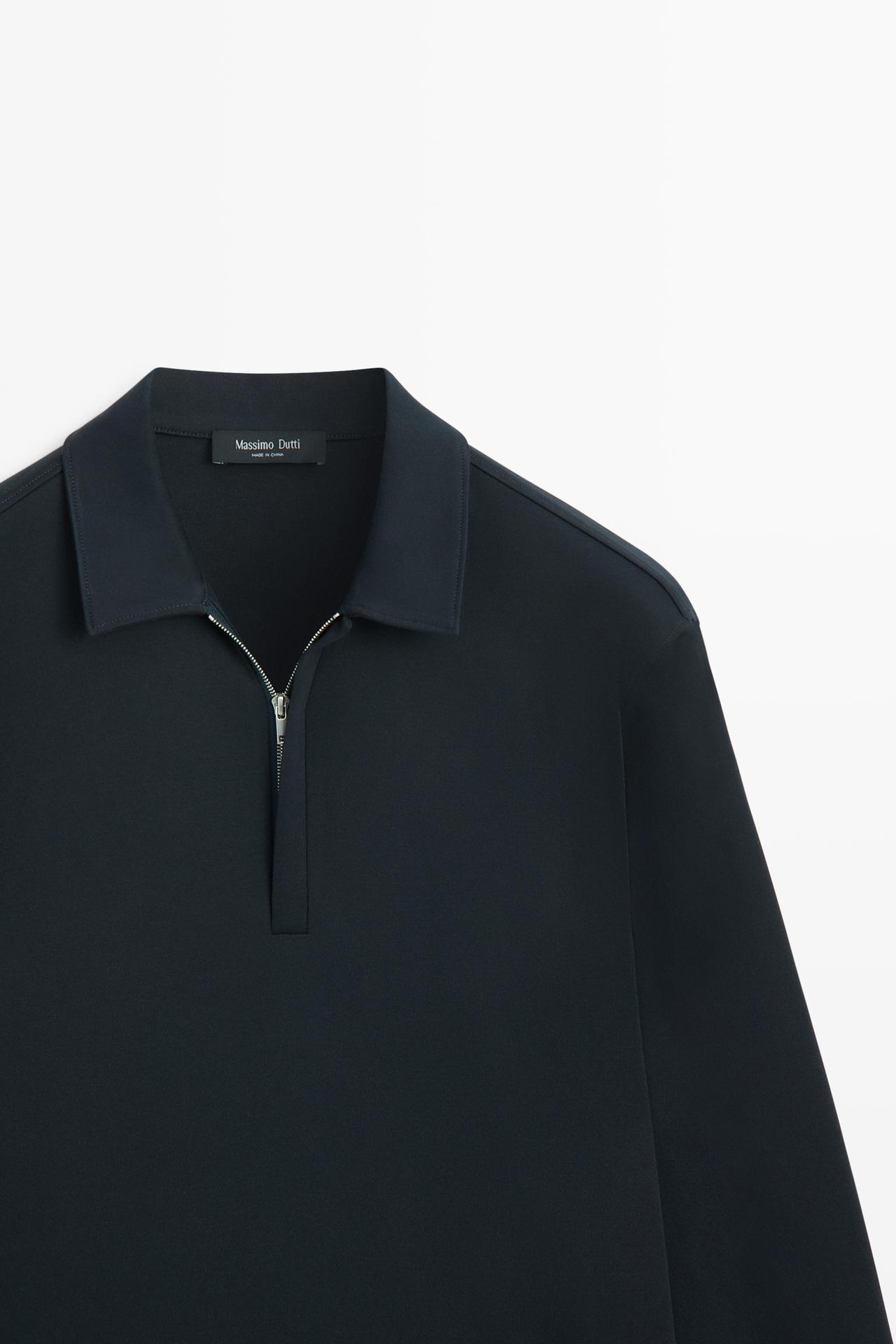 Long sleeve zip detail polo — NAVY BLUE