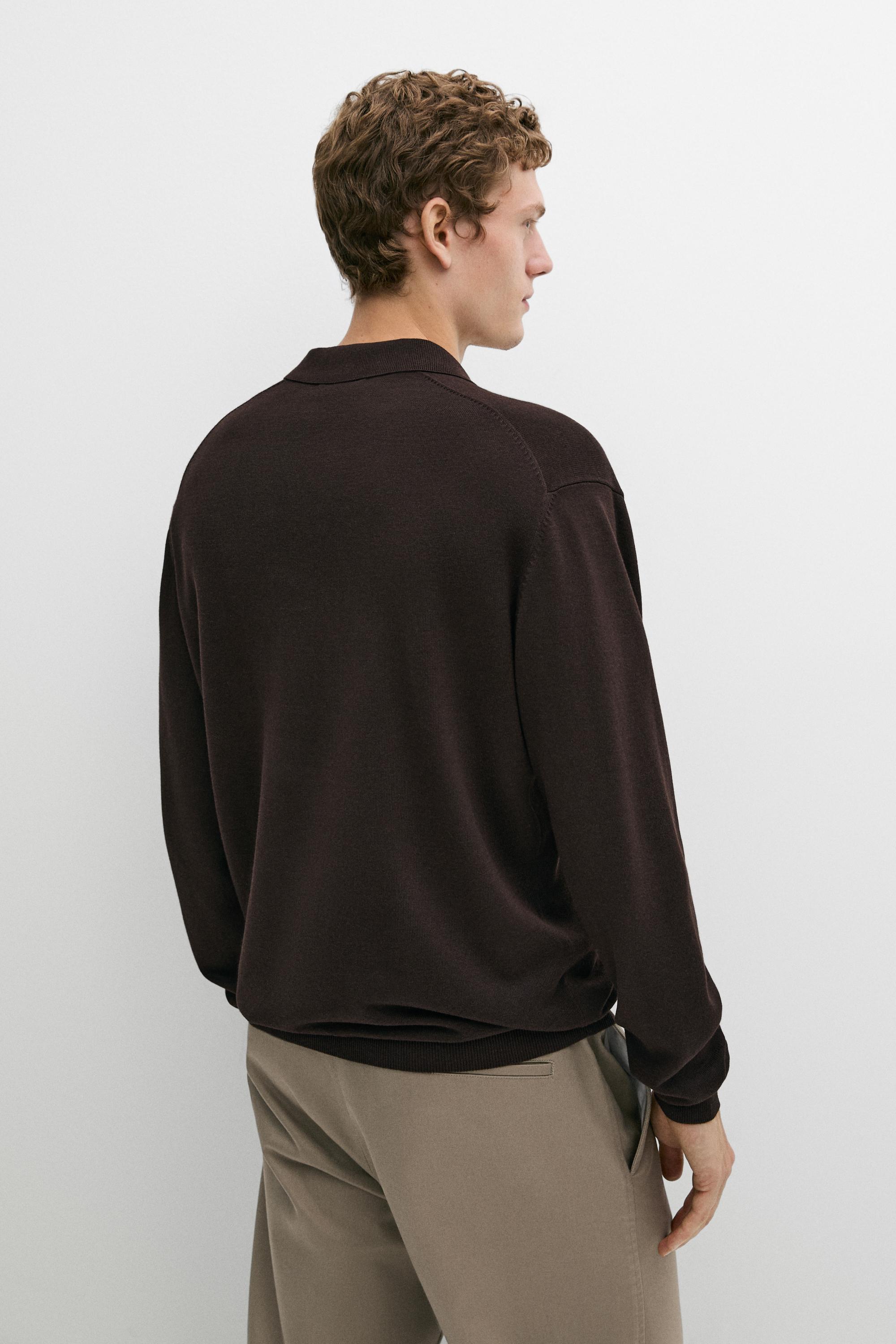 Polo collar knit sweater — BROWN