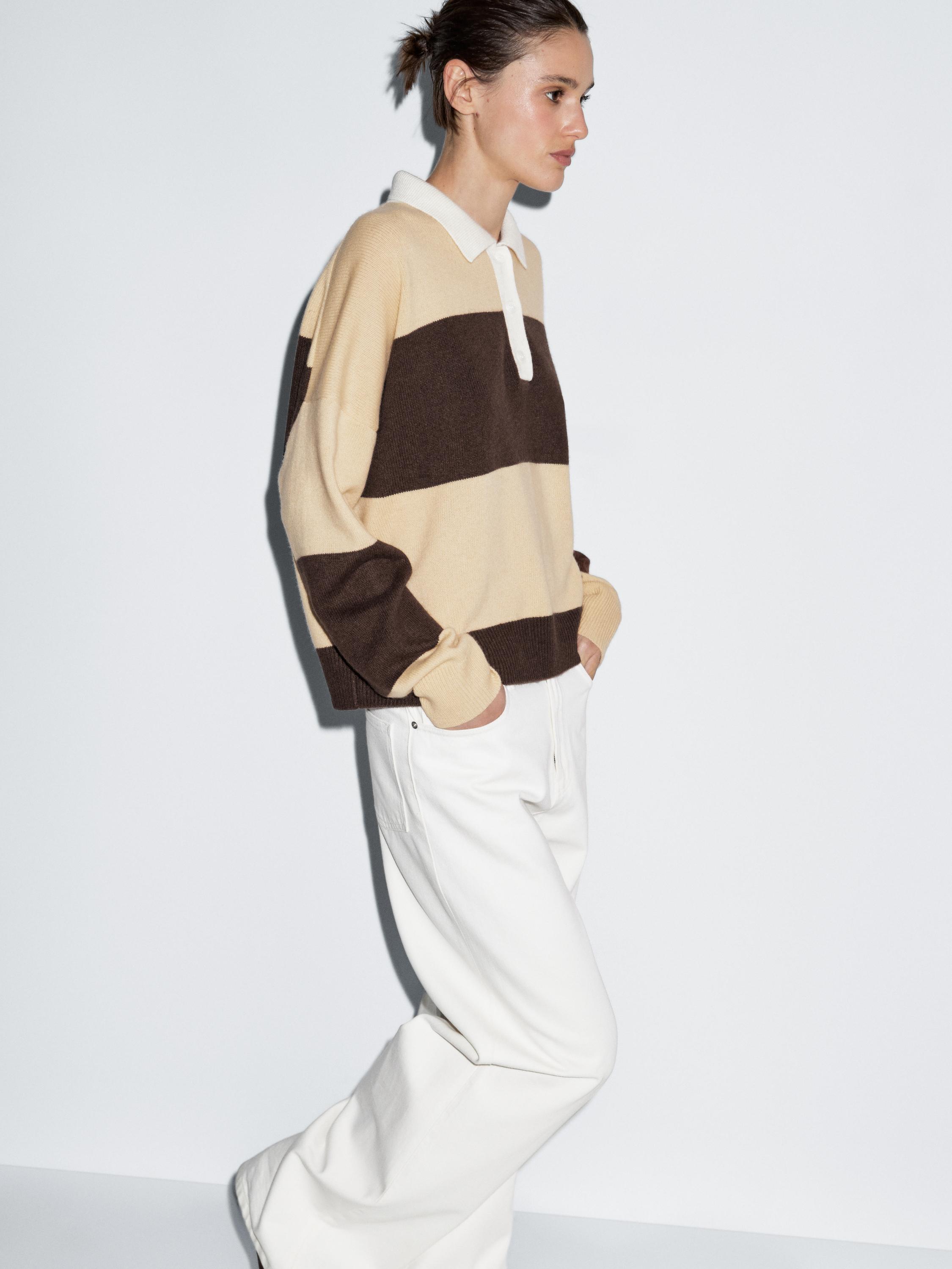 Striped wool blend polo sweater