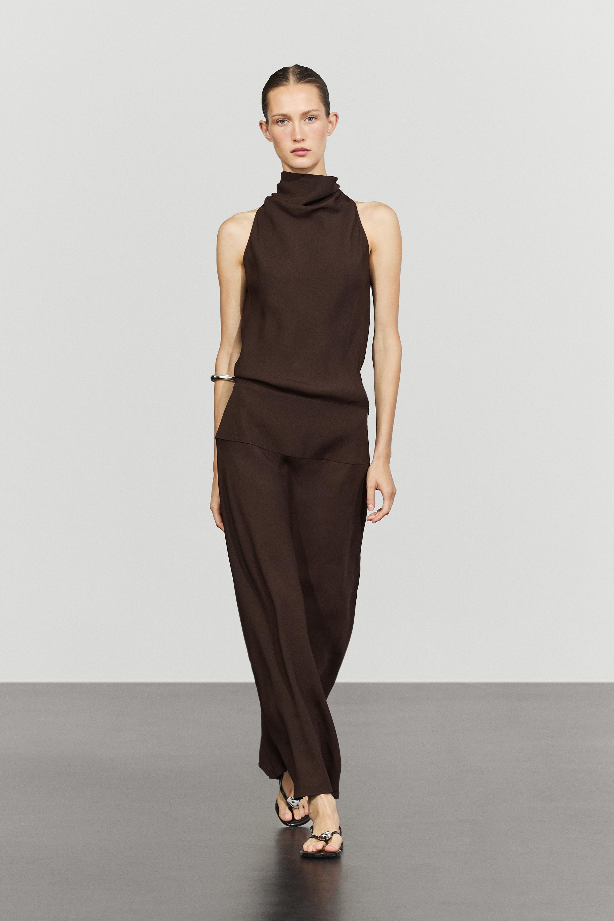 Vestito Midi Halter Con Fascia - Marrone - 40 (It 44) - Massimo Dutti - Female-image