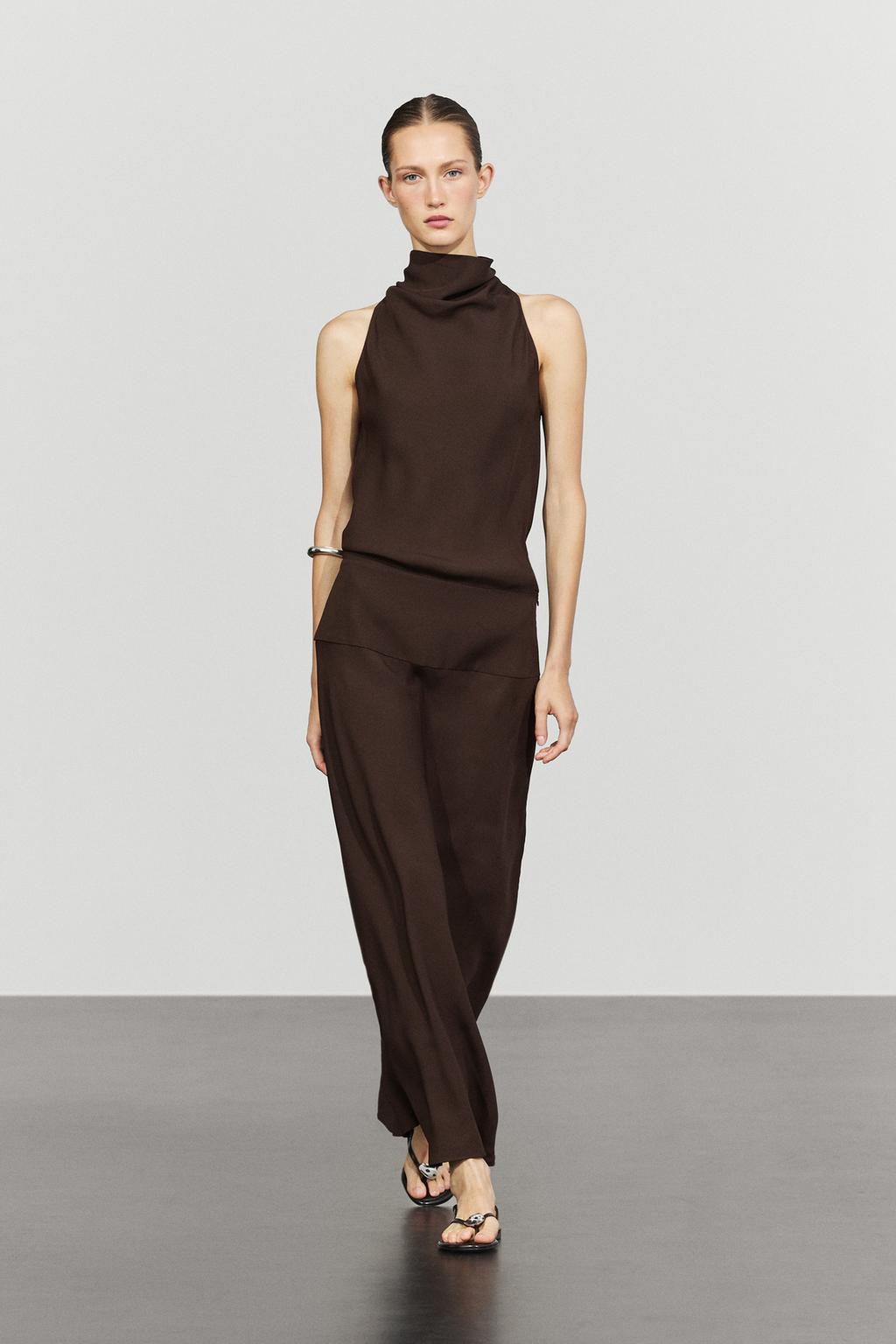 Massimo Dutti Halter midi paltar, bel detallı