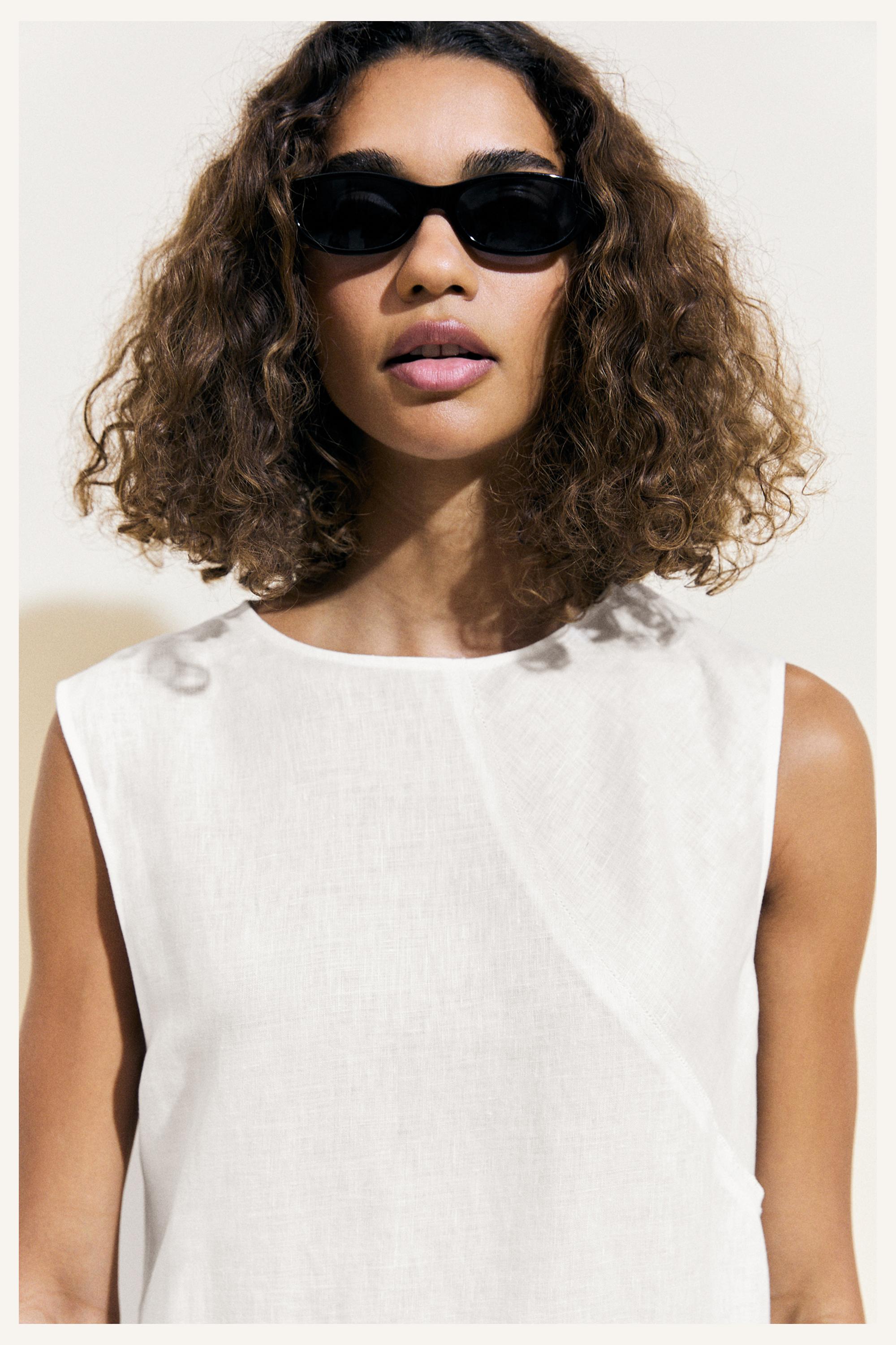 Flowing 100% linen midi dress — WHITE