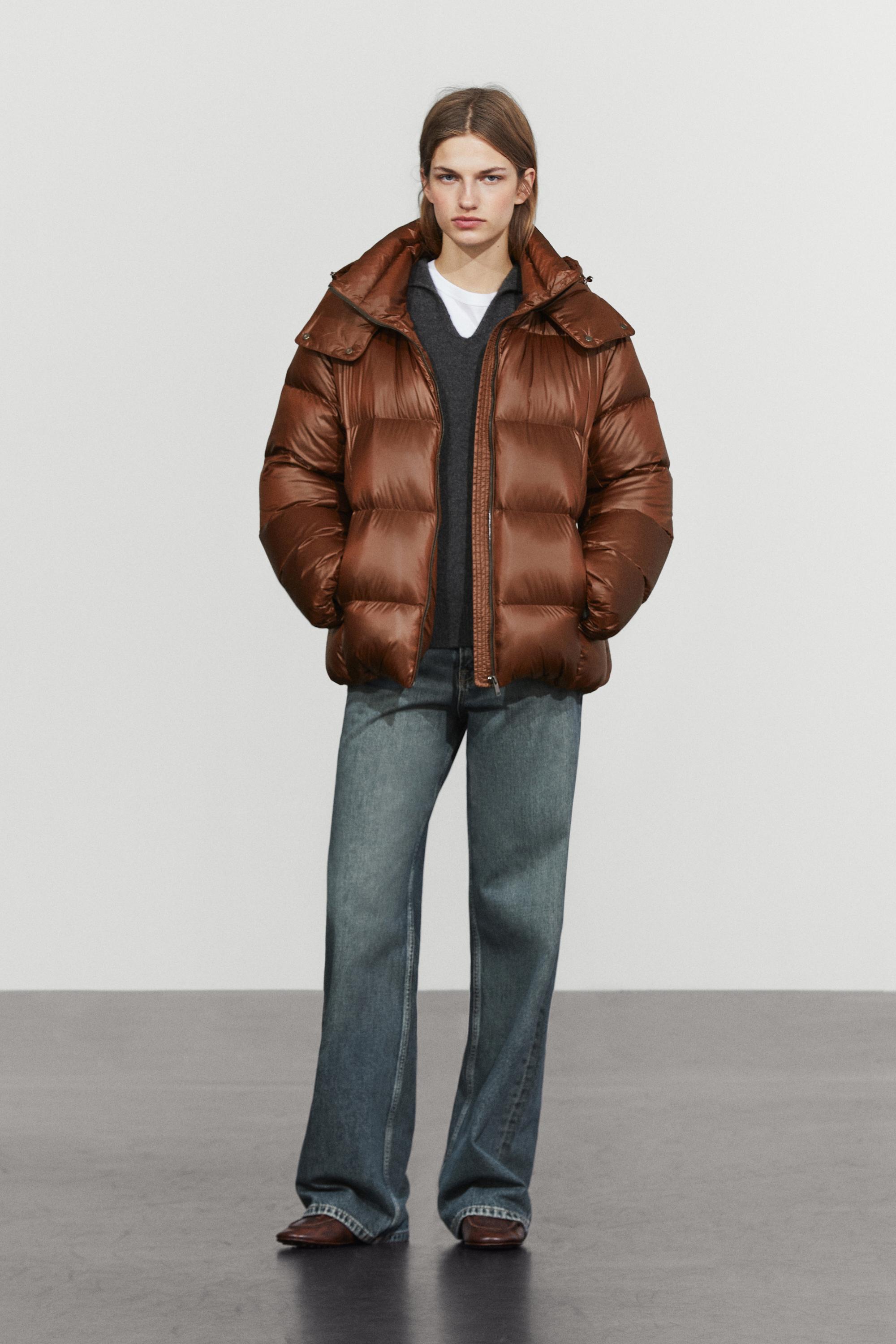 Satin finish down jacket — Caramel