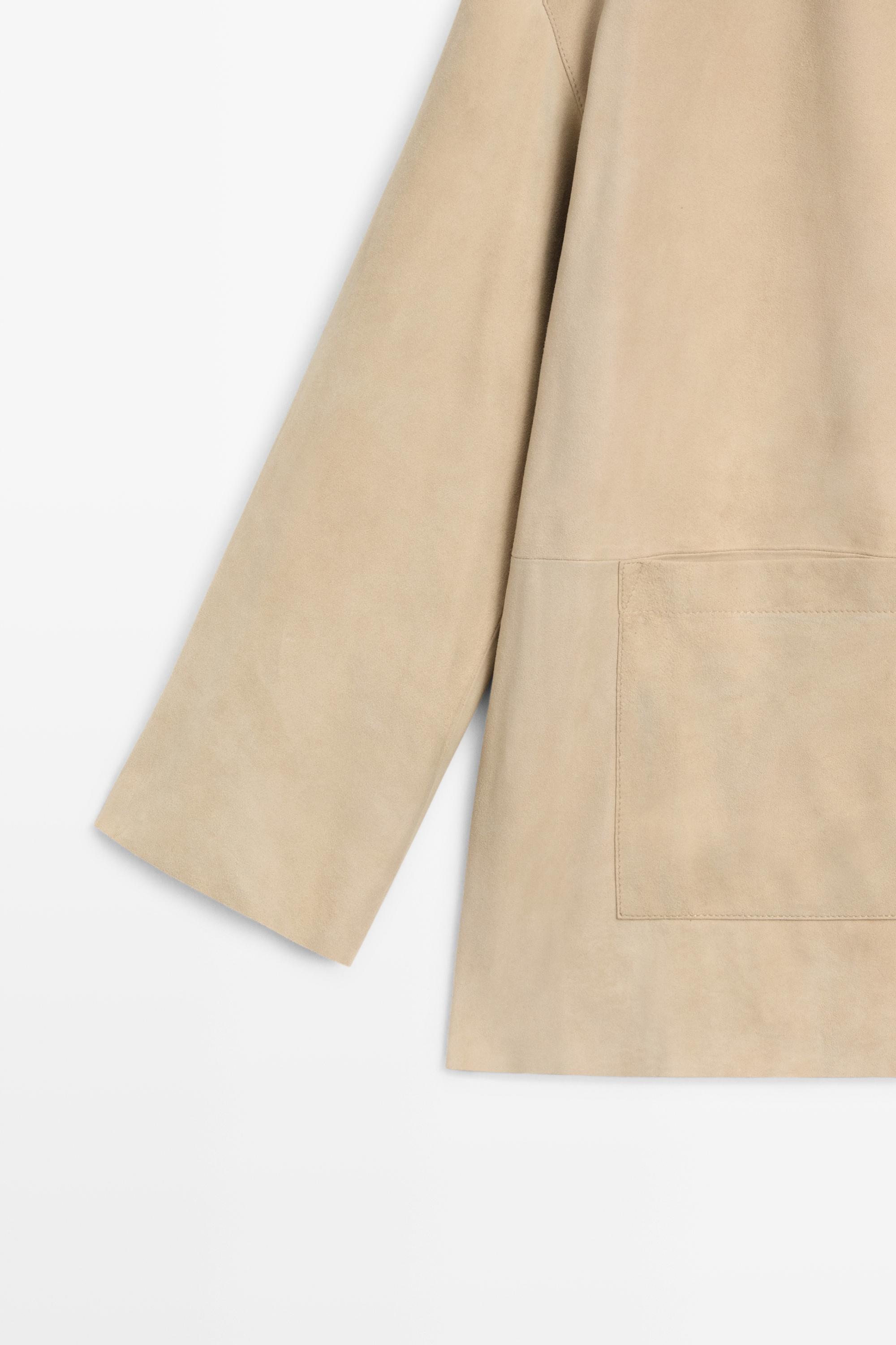 Suede leather blazer with pockets — BEIGE (alternate view)