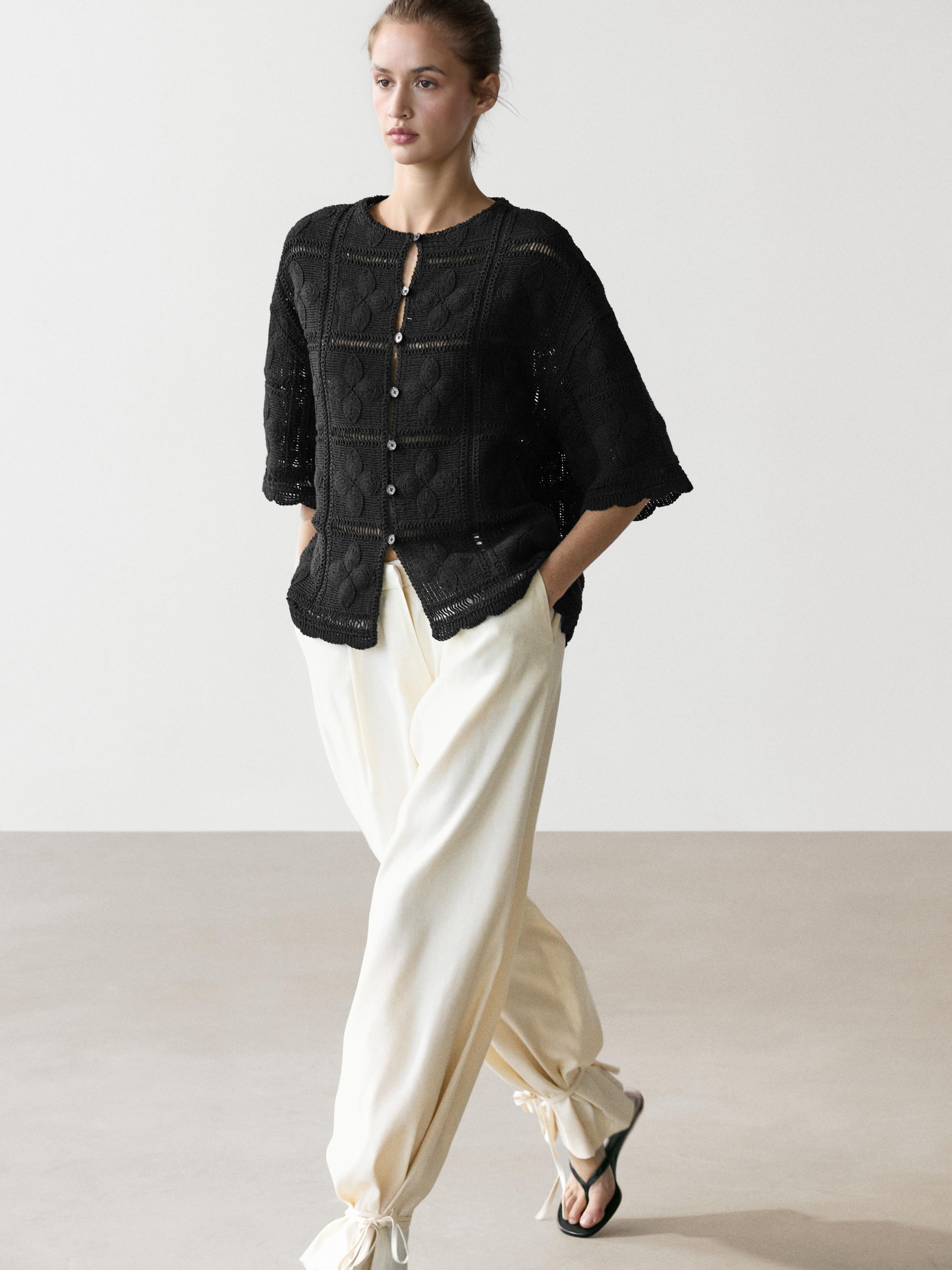 Cutwork crochet cardigan — BLACK