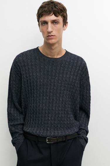 Cable knit round neck sweater — INDIGO 3