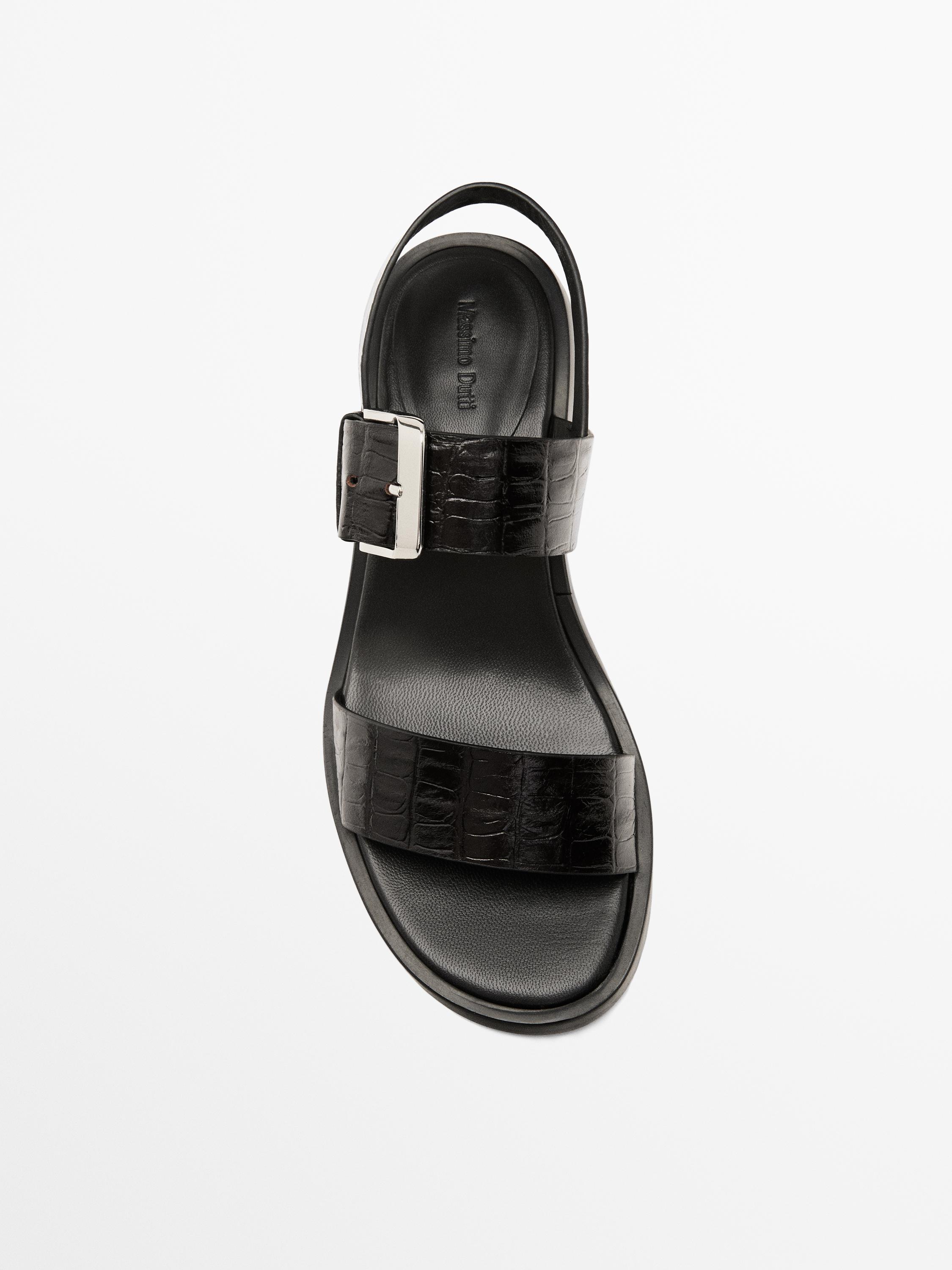 Mock croc embossed heeled sandals