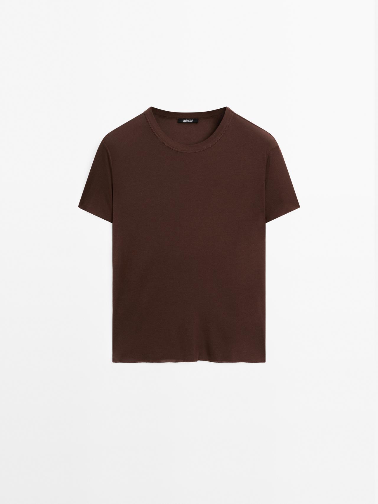 Massimo Dutti - Dames - Soepelvallend T-Shirt Met Korte Mouw - Bruin - M