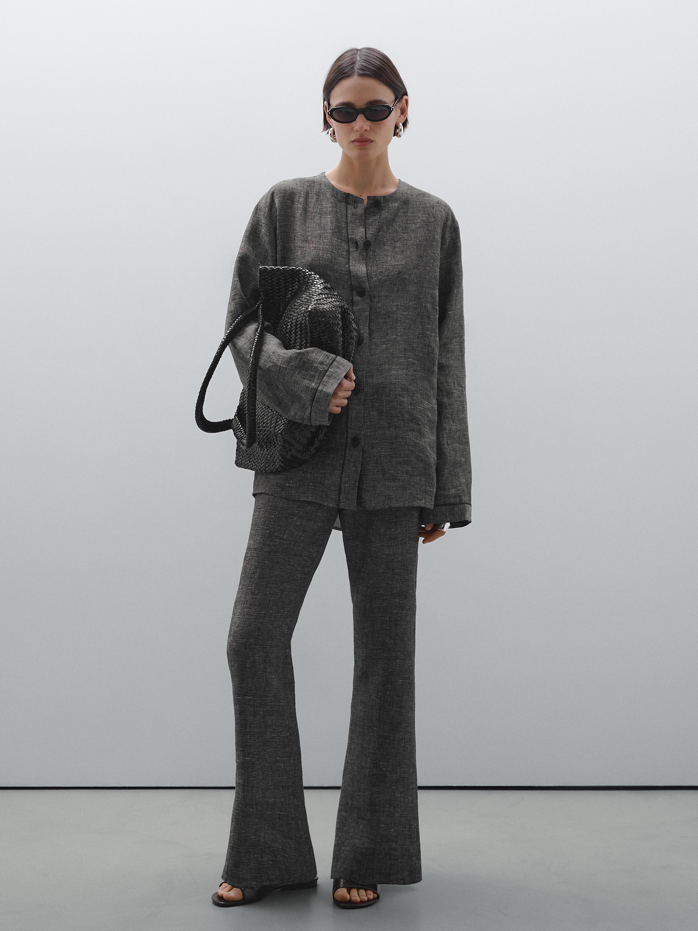 100% linen straight-leg trousers