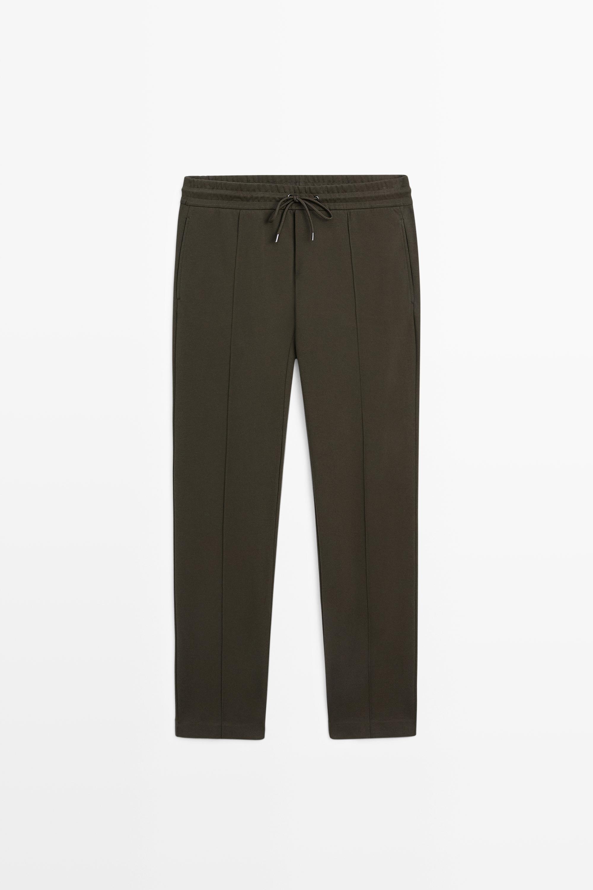 Cotton blend jogger fit trousers — DARK KHAKI
