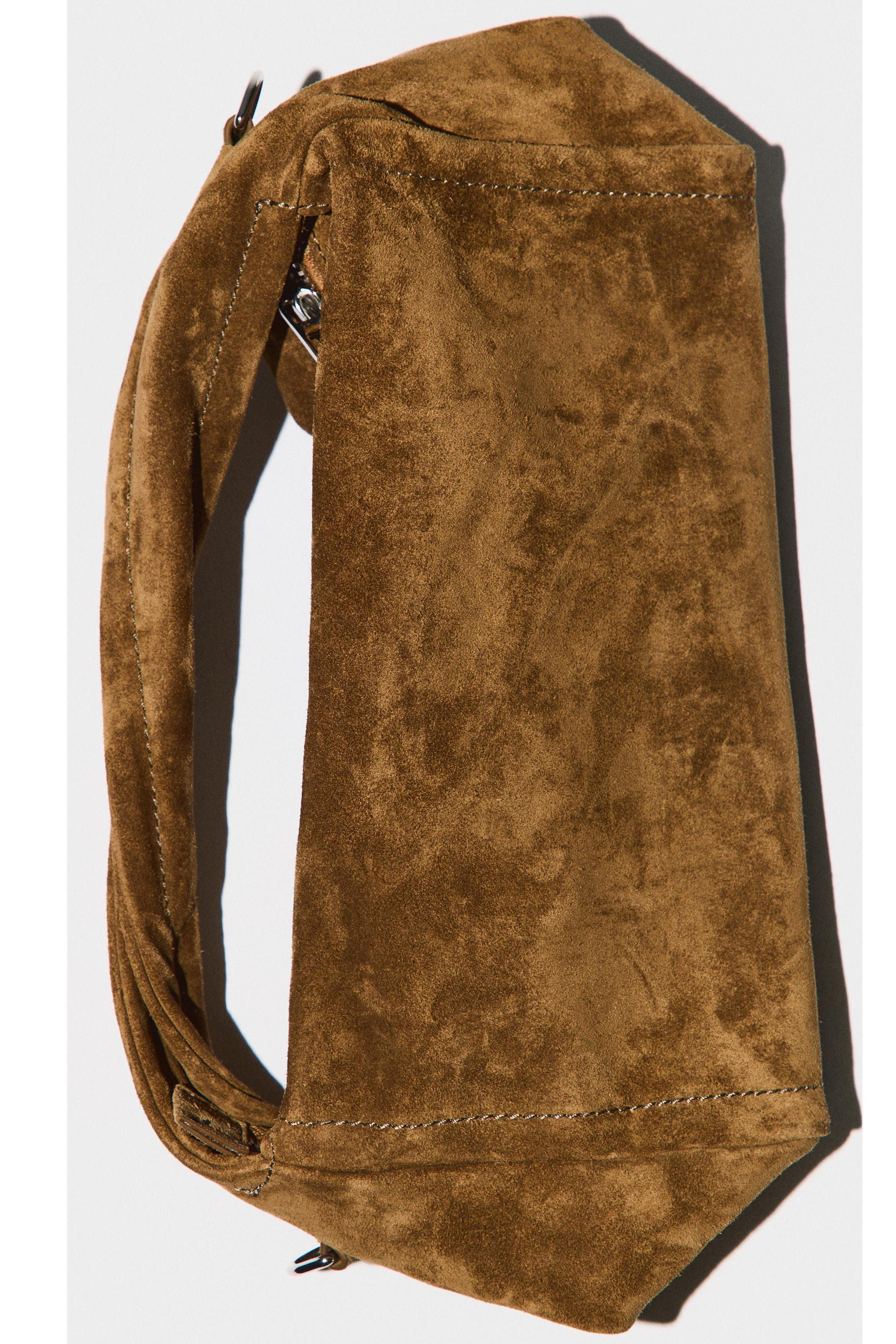 Split suede leather crossbody bag — KHAKI GREEN