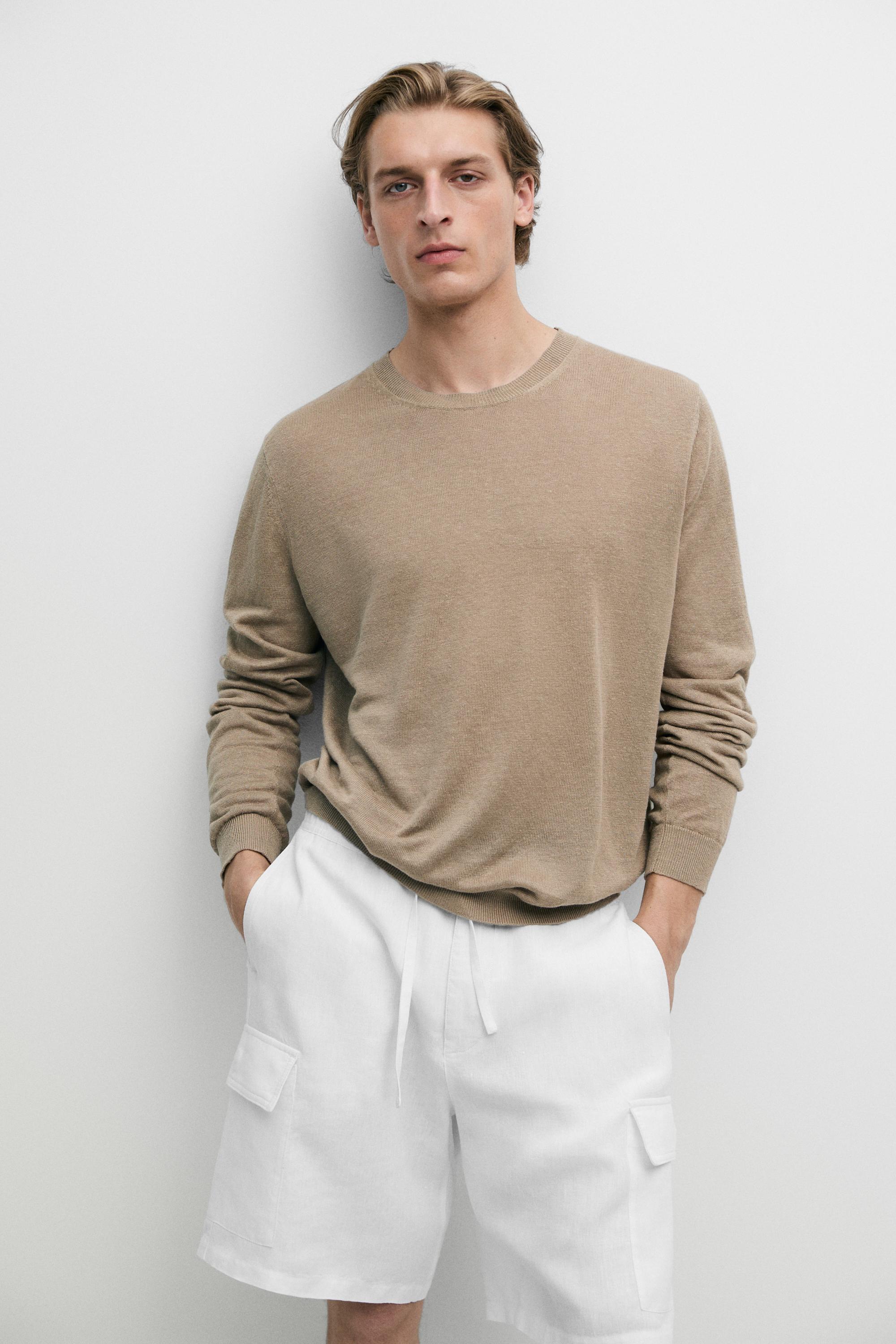 100% linen knit crew neck sweater — Sand beige