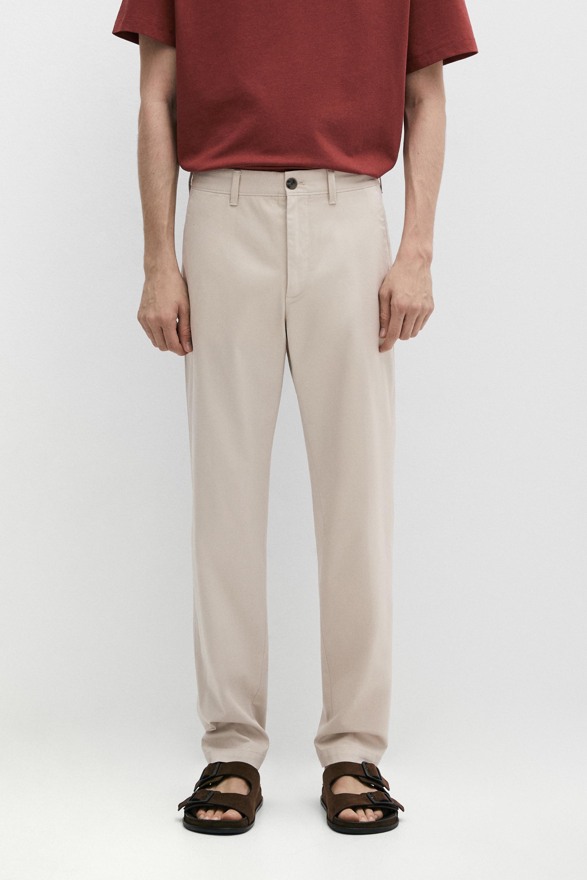 Cotton blend slim fit pants — BEIGE