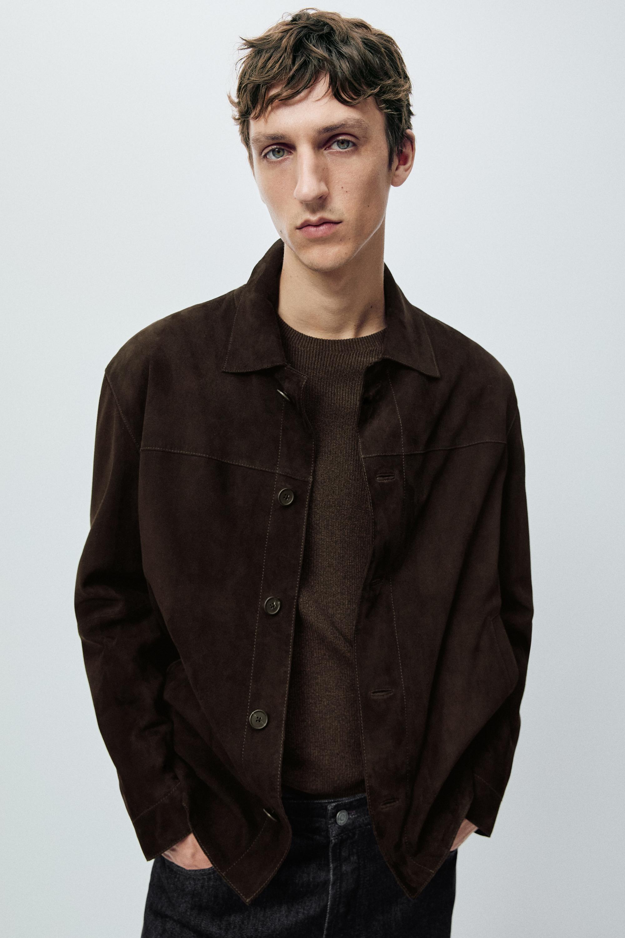 Suede leather pocket overshirt — Chocolate