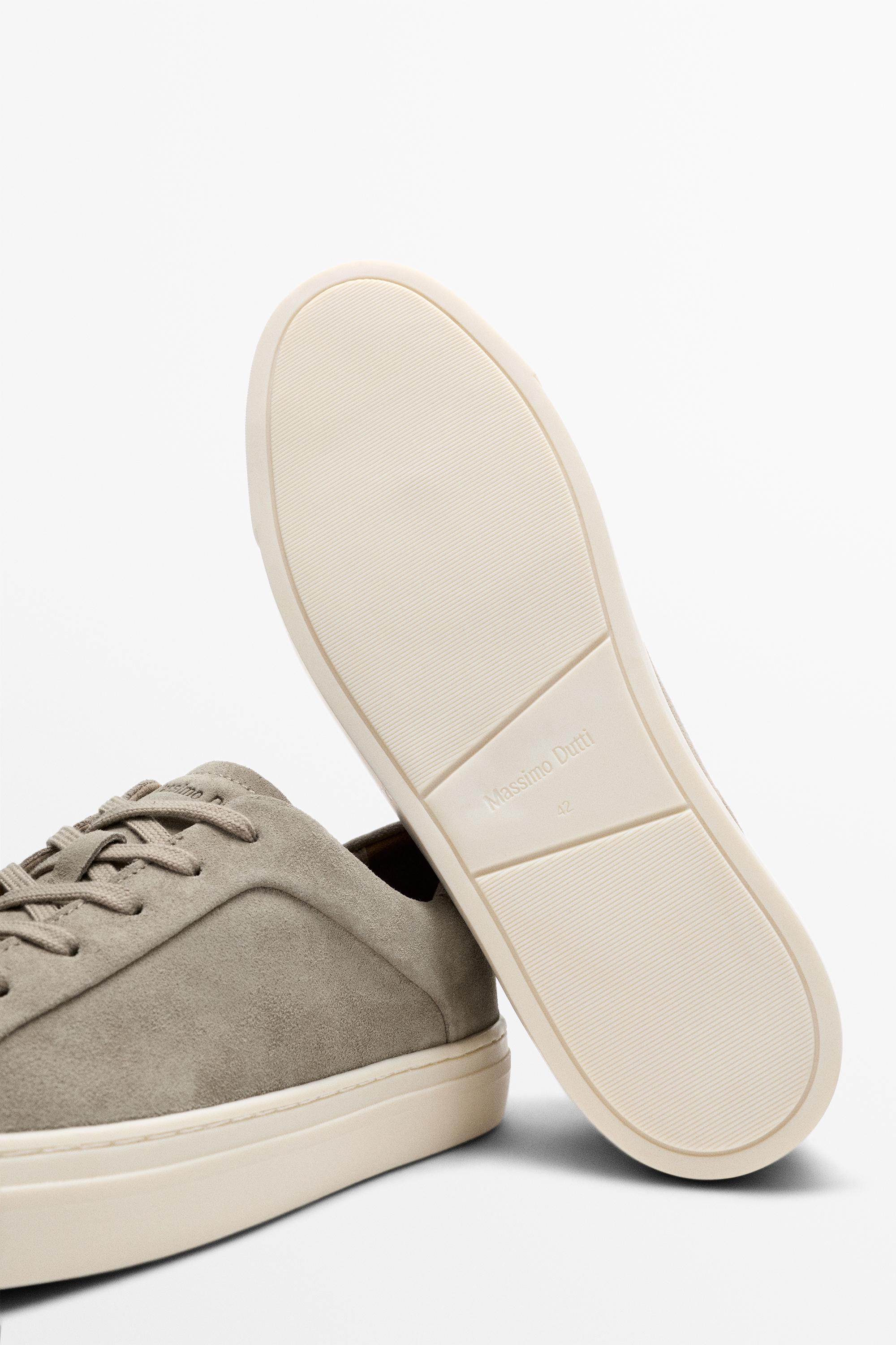 Leather trainers with lug sole — SAND