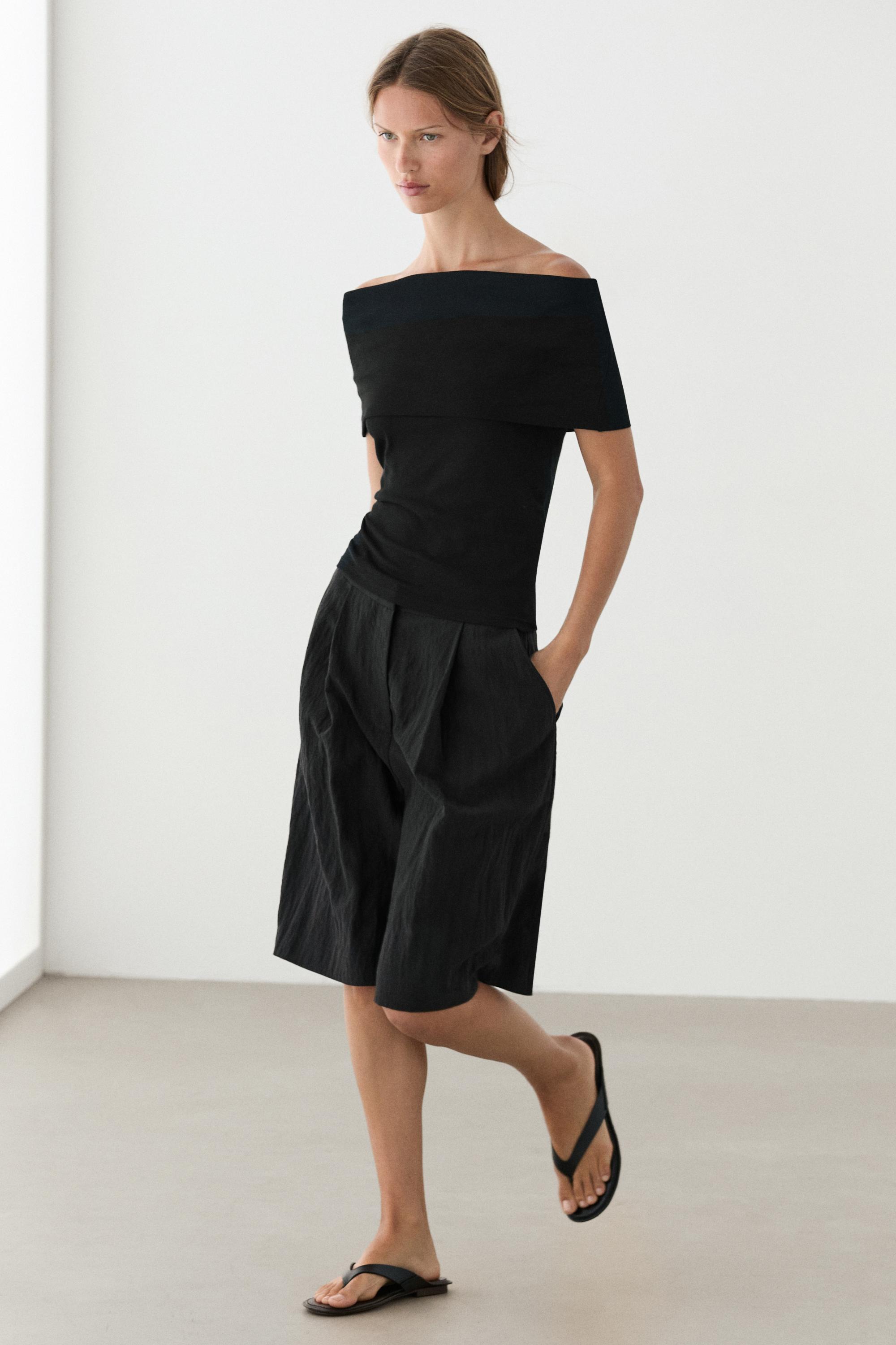 Cotton off-the-shoulder top — BLACK