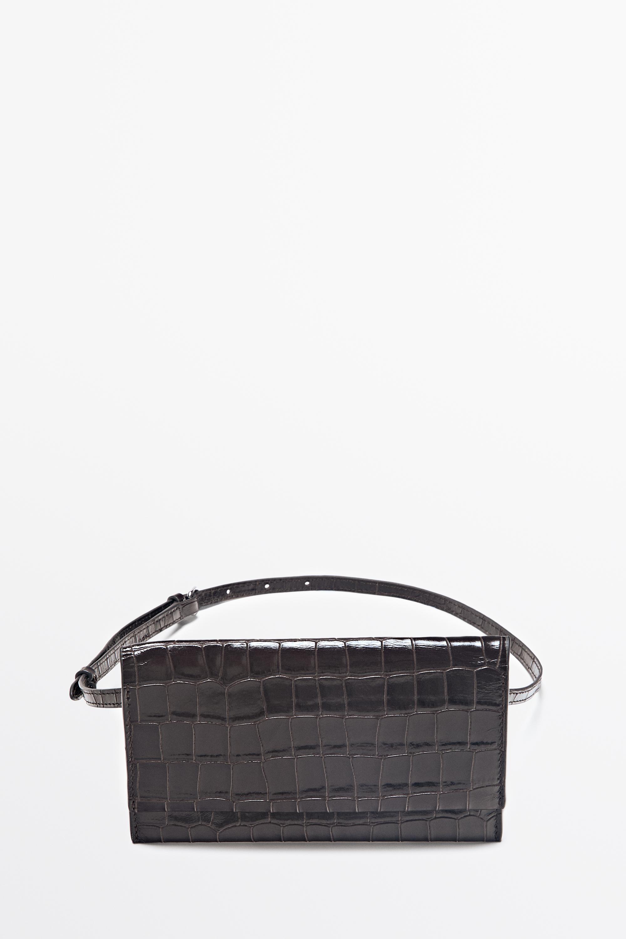 Crocodile-embossed leather belt bag