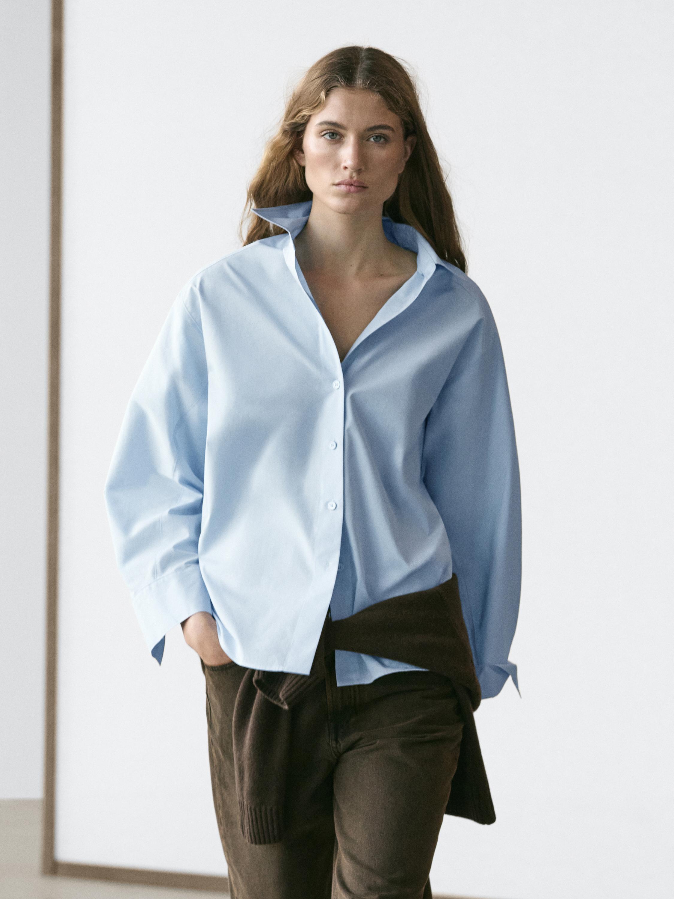 قميص بوبلين بأكمام رغلان