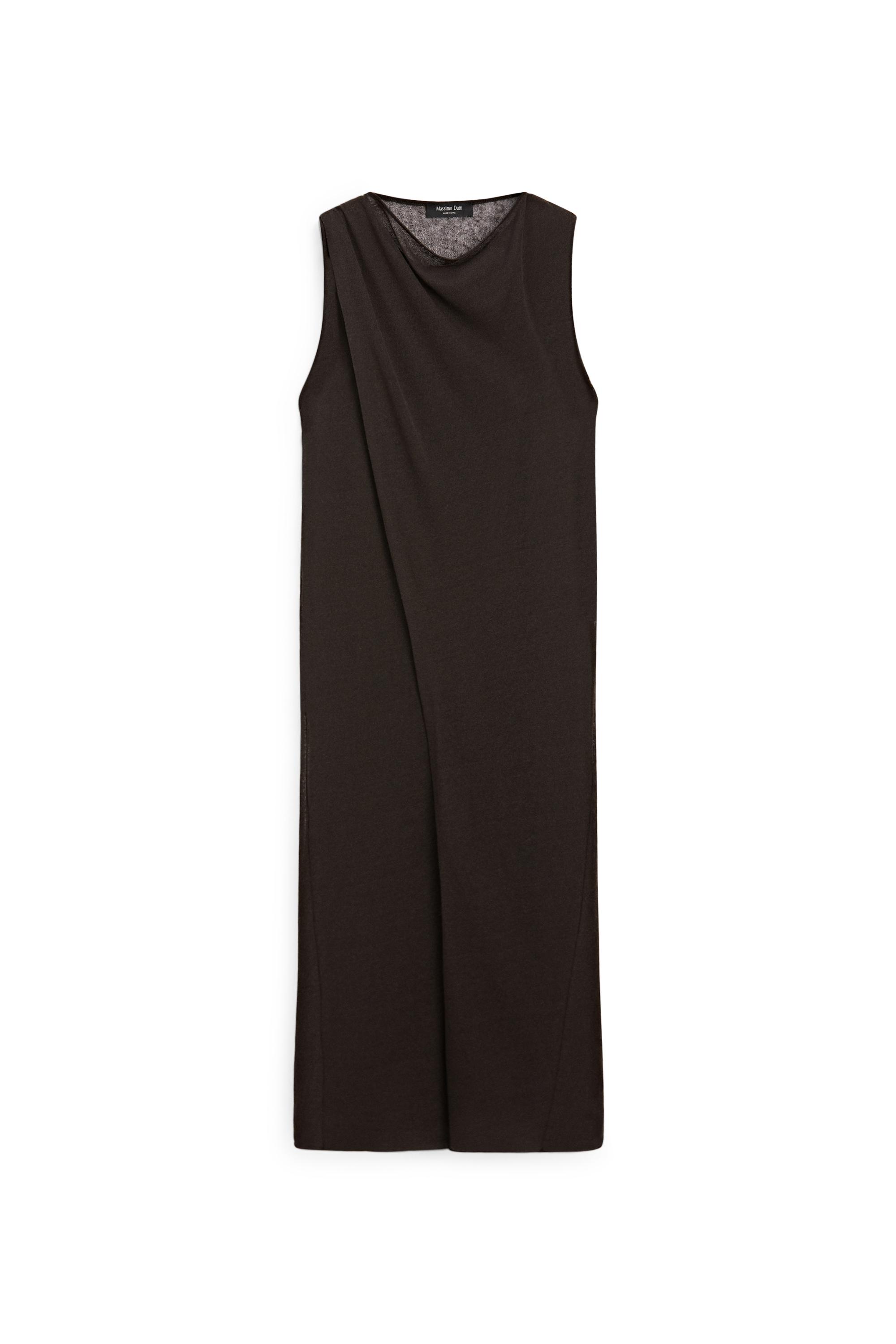 Linen blend crossover dress — BROWN