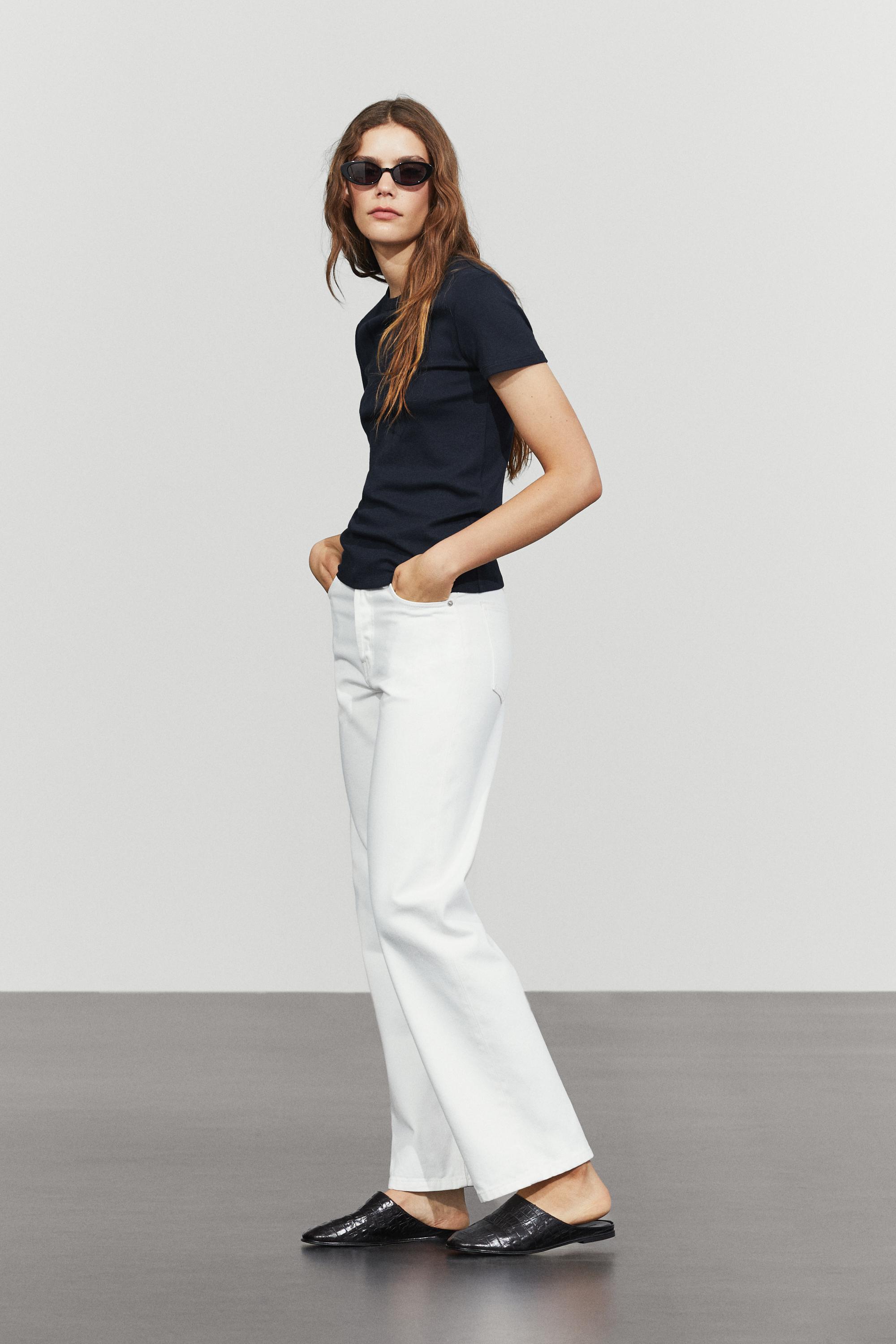 Ribbed short sleeve T-shirt — NAVY BLUE