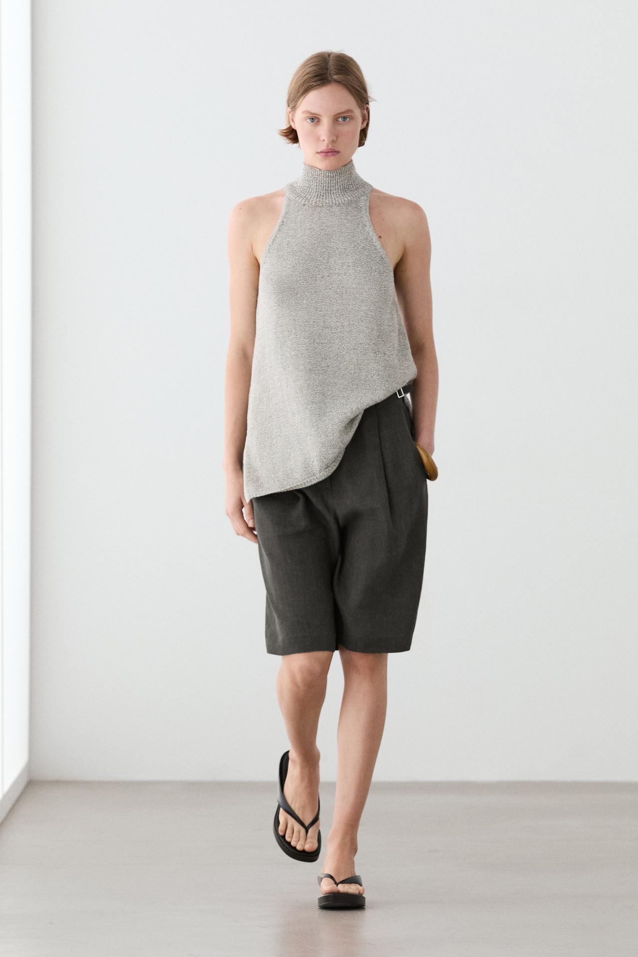 Halterneck knit top — BEIGE