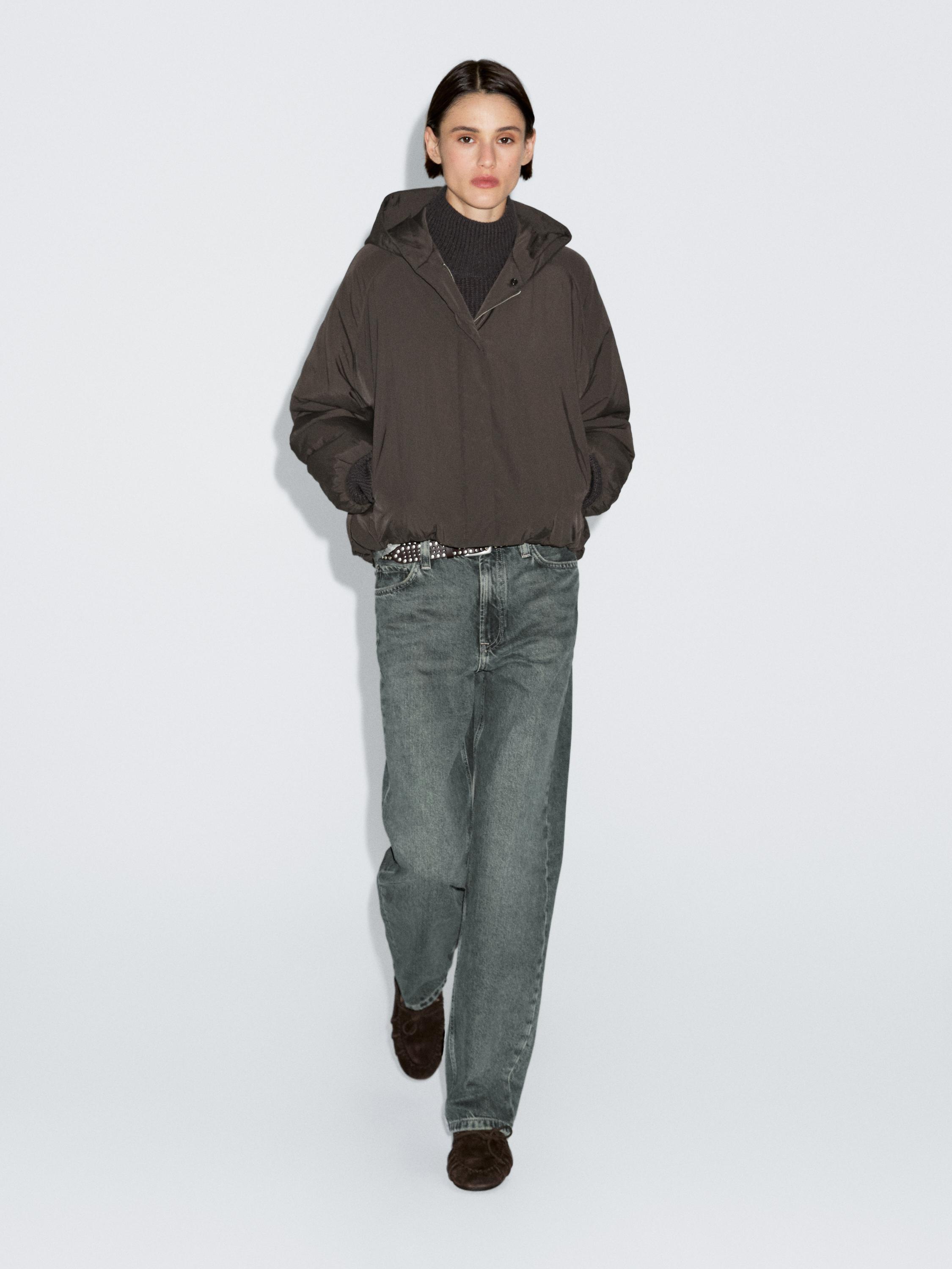 Water-repellent bomber jacket with hood