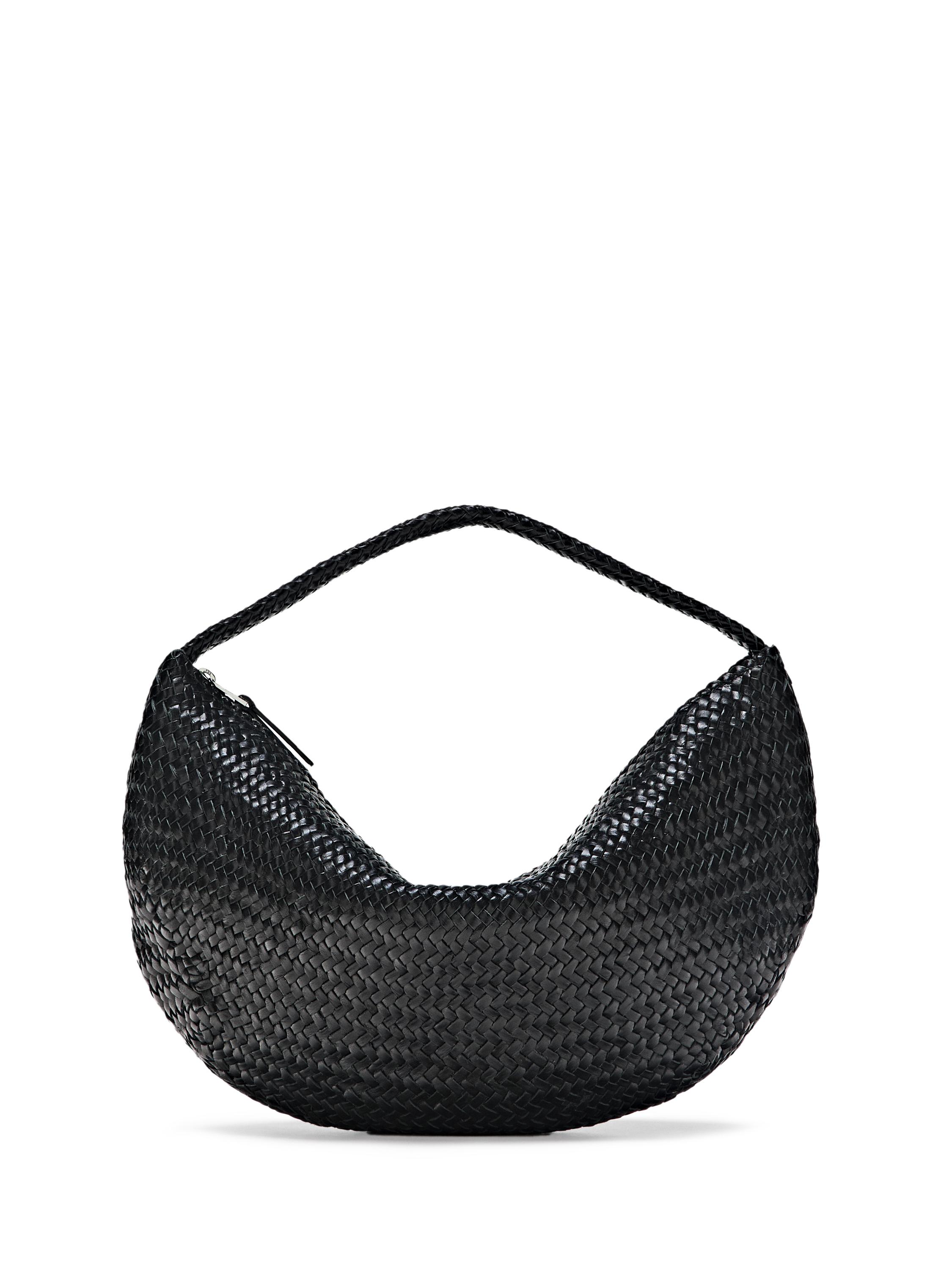 Braided leather half-moon bag — BLACK
