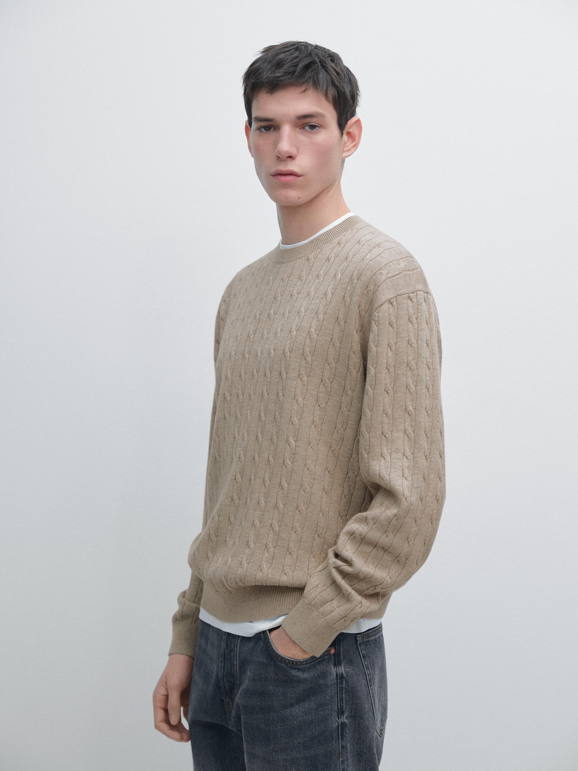 100% cotton cable-knit sweater — MINK