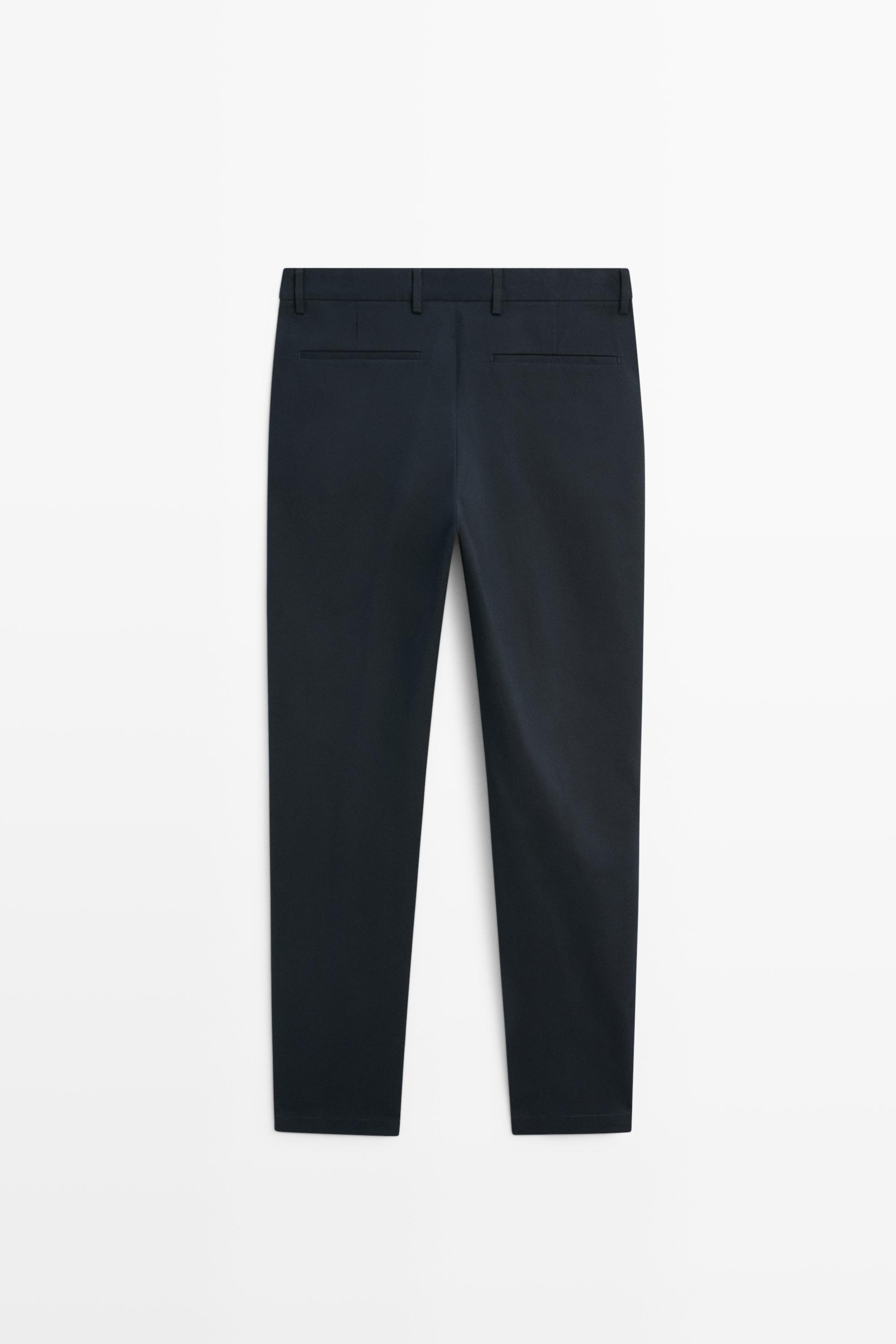 Cotton blend slim fit pants — NAVY BLUE