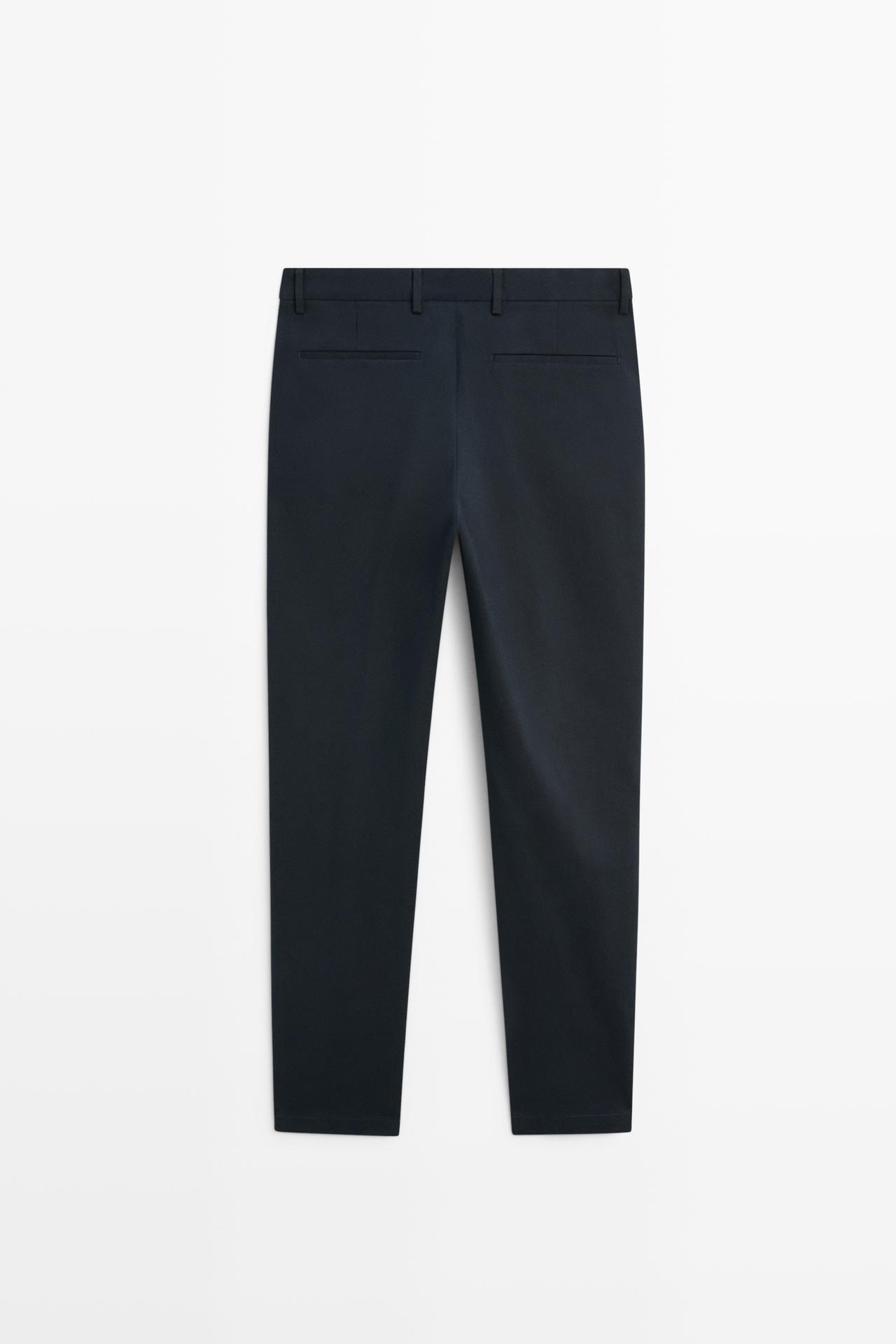 Cotton blend slim fit pants — NAVY BLUE