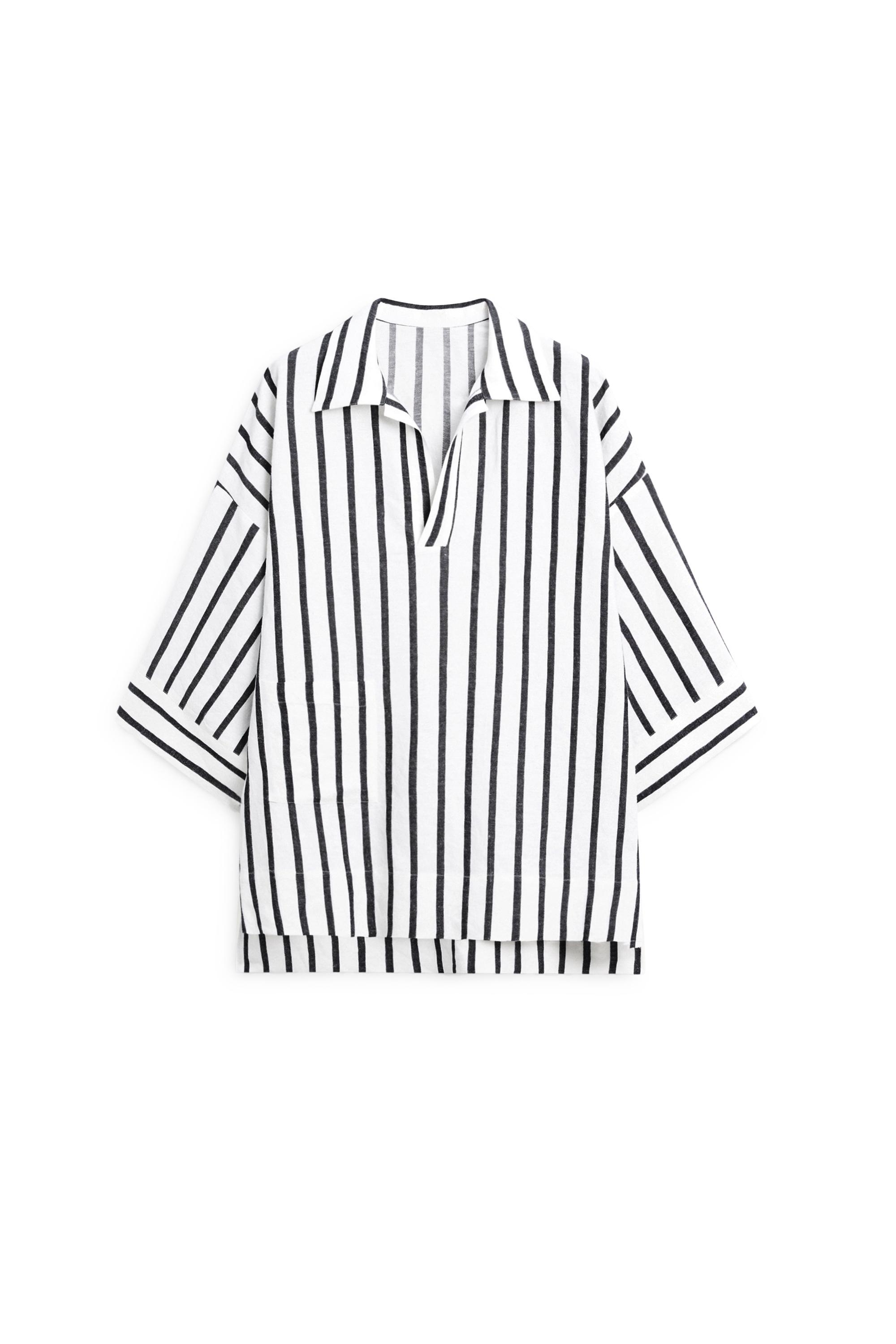 Striped oversize linen blend shirt — WHITE
