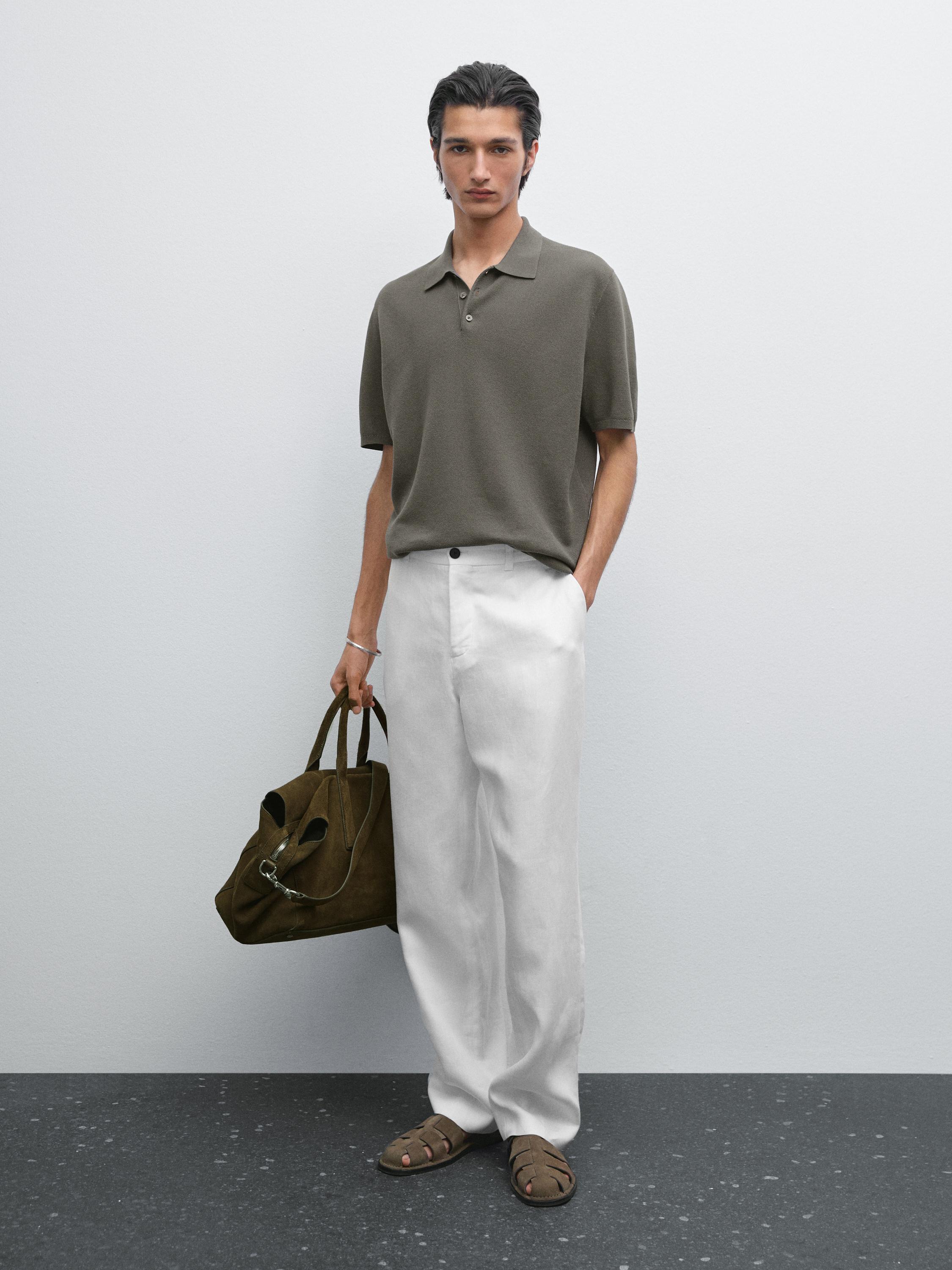 Textured cotton knit polo shirt